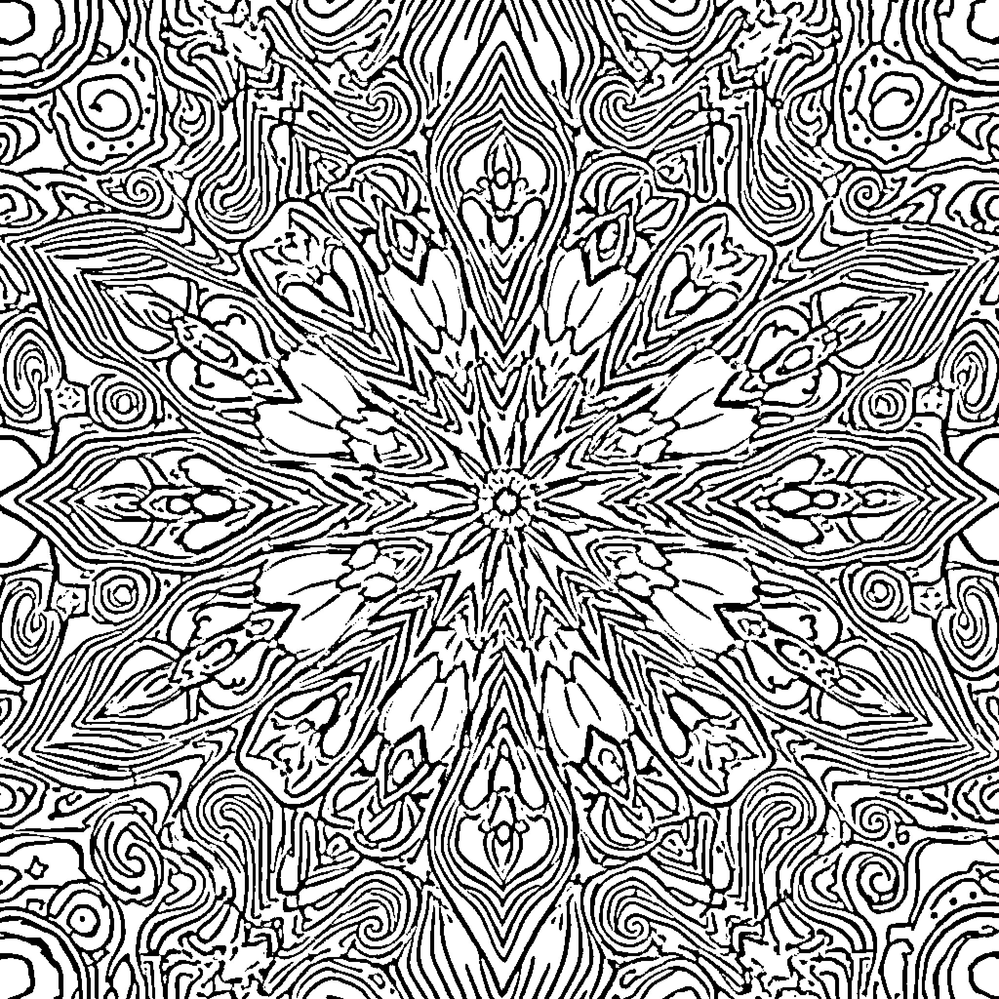 Kaleidoscope of Intricate Patterns and Shapes Coloring Page (free black-and-white line drawing printable PDF for all, from beginners to advanced learners, including children, teens, adults, and seniors)