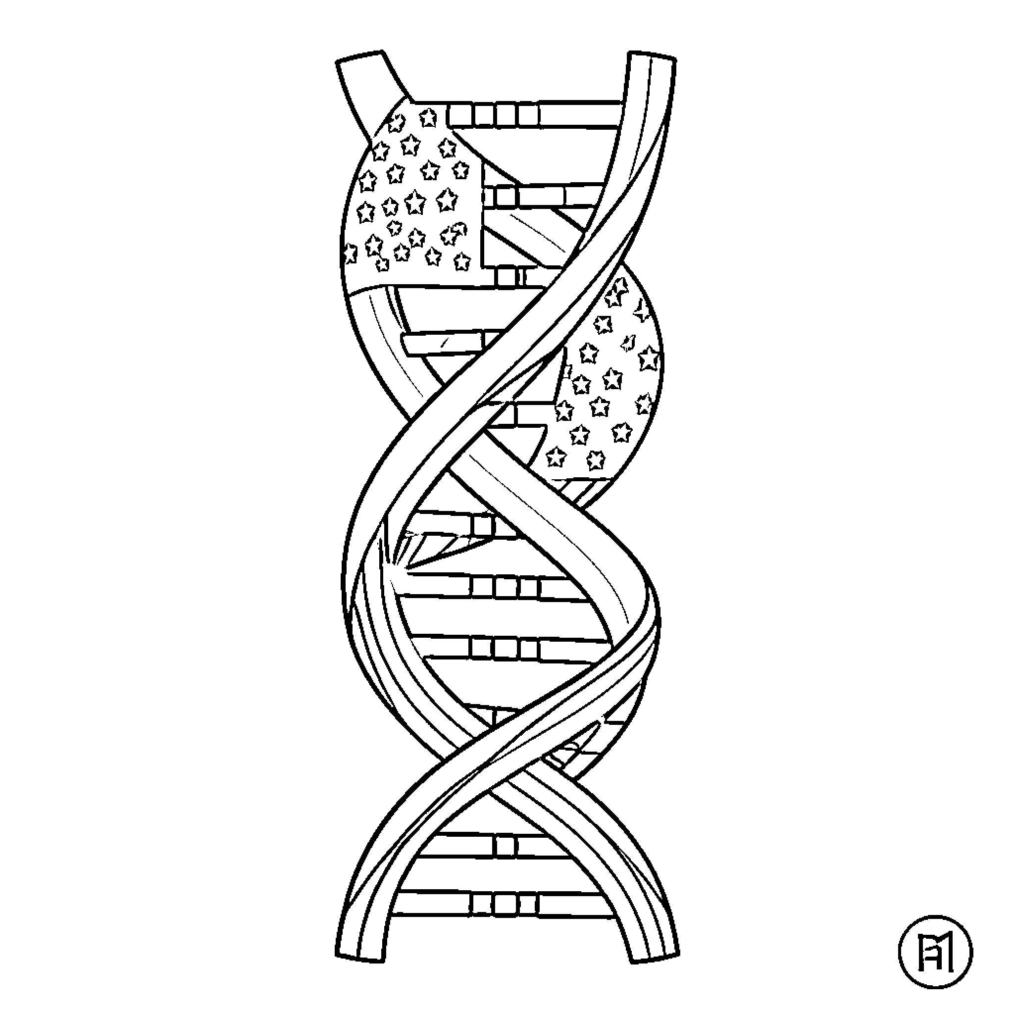 Flag depicting DNA structure with patterns Coloring Page (free black-and-white line drawing printable PDF for all, from beginners to advanced learners, including children, teens, adults, and seniors)