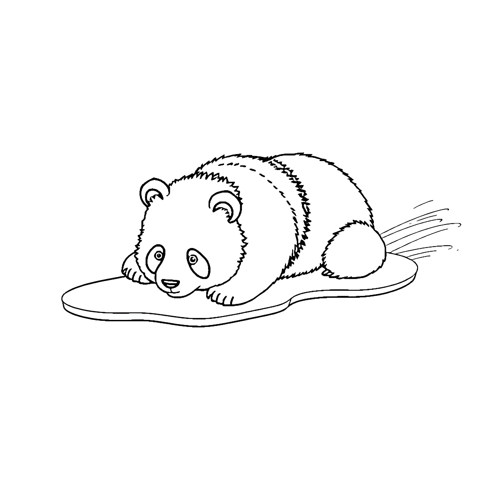 Panda relaxing peacefully on the ground Coloring Page (free black-and-white line drawing printable PDF for all, from beginners to advanced learners, including children, teens, adults, and seniors)