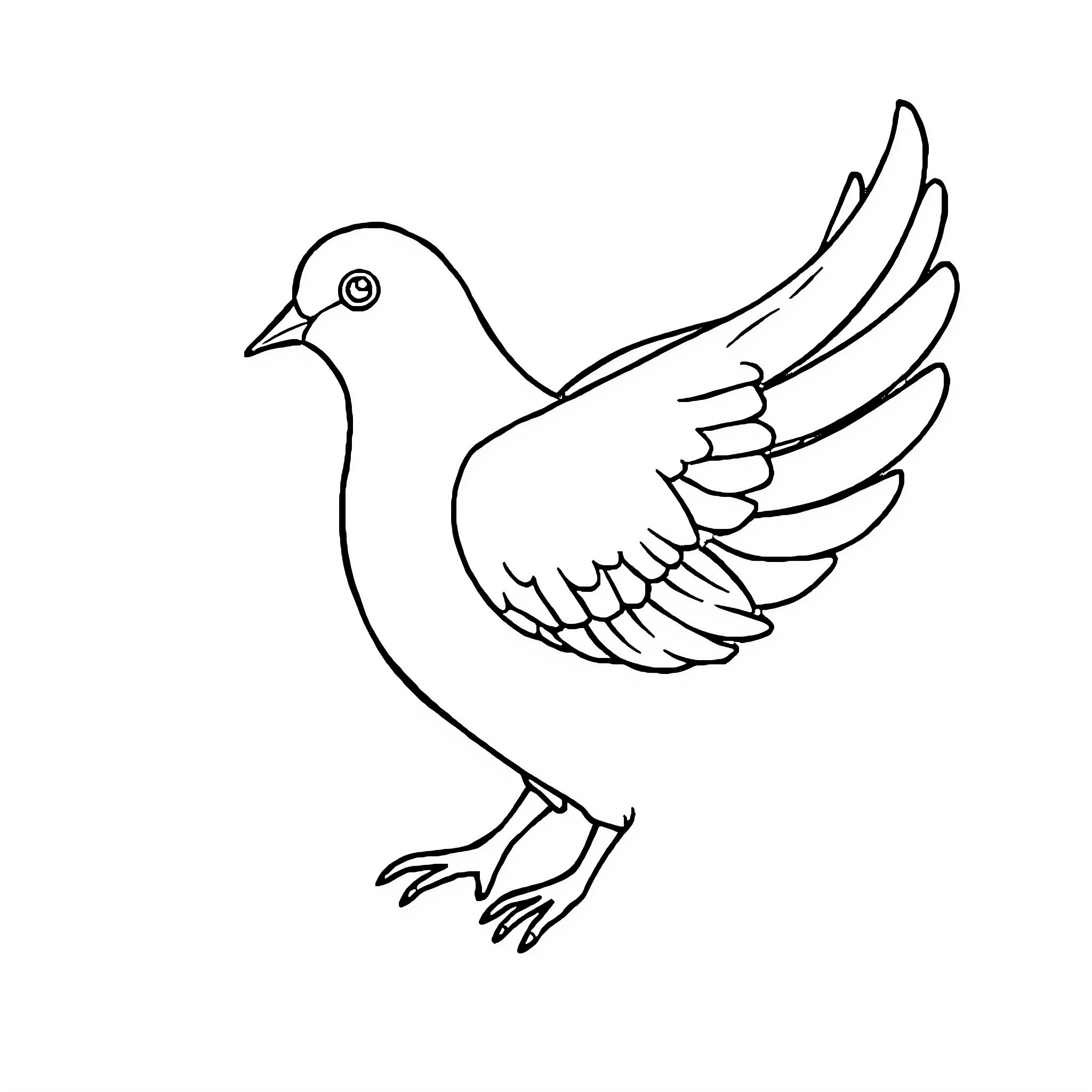 Dove with wings outstretched Coloring Page (free black-and-white line drawing printable PDF for all, from beginners to advanced learners, including children, teens, adults, and seniors)
