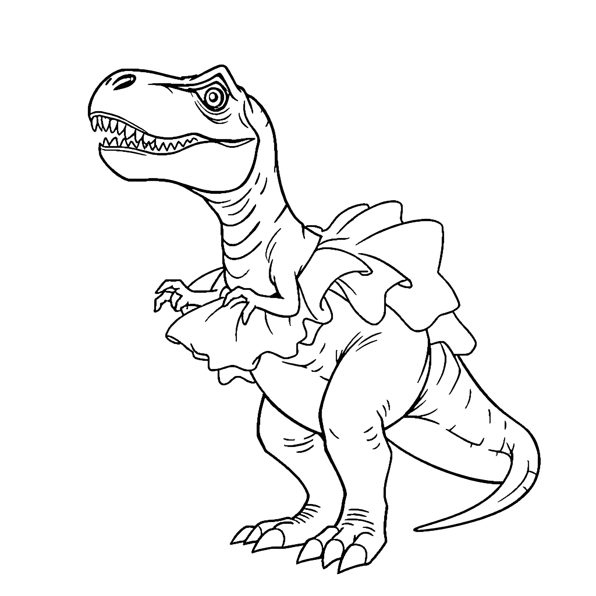 T-Rex Roaring Fiercely Coloring Page (free black-and-white line drawing printable PDF for all, from beginners to advanced learners, including children, teens, adults, and seniors)