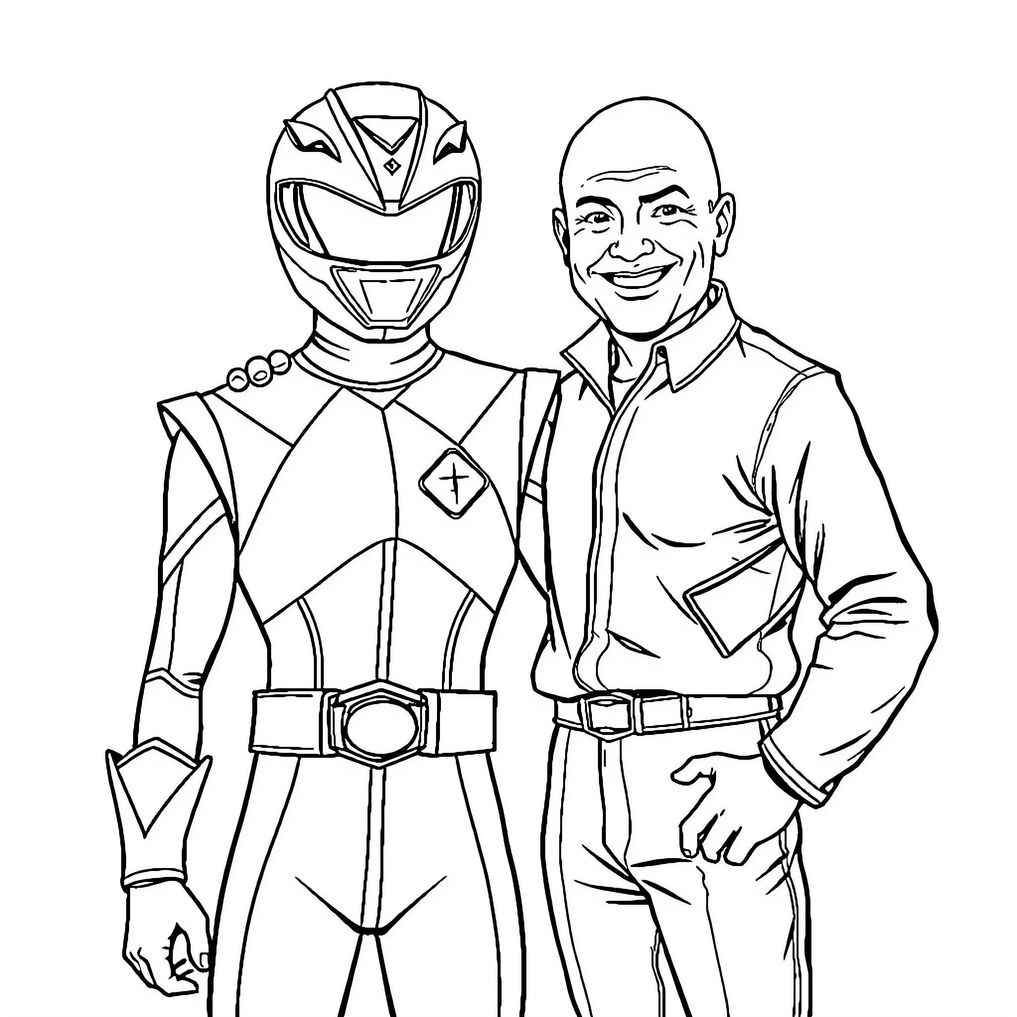 Power Ranger Meets Business Leader in Formal Attire Coloring Page (free black-and-white line drawing printable PDF for all, from beginners to advanced learners, including children, teens, adults, and seniors)