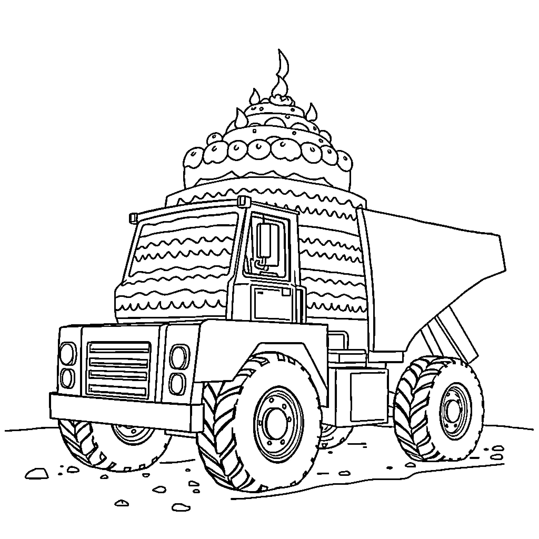 Construction Vehicle Transporting Ornate Structure Coloring Page (free black-and-white line drawing printable PDF for all, from beginners to advanced learners, including children, teens, adults, and seniors)