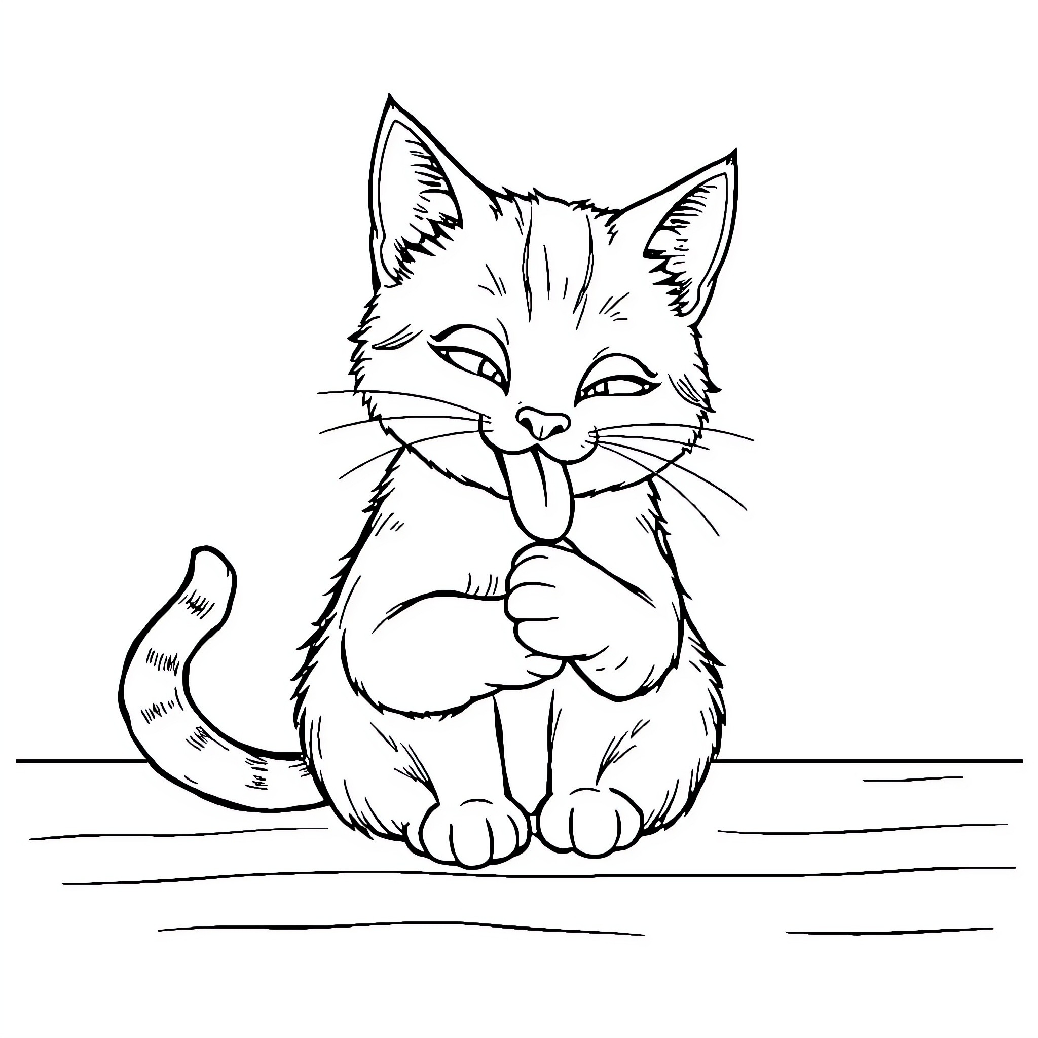 Cat enjoying a tasty treat Coloring Page (free black-and-white line drawing printable PDF for all, from beginners to advanced learners, including children, teens, adults, and seniors)