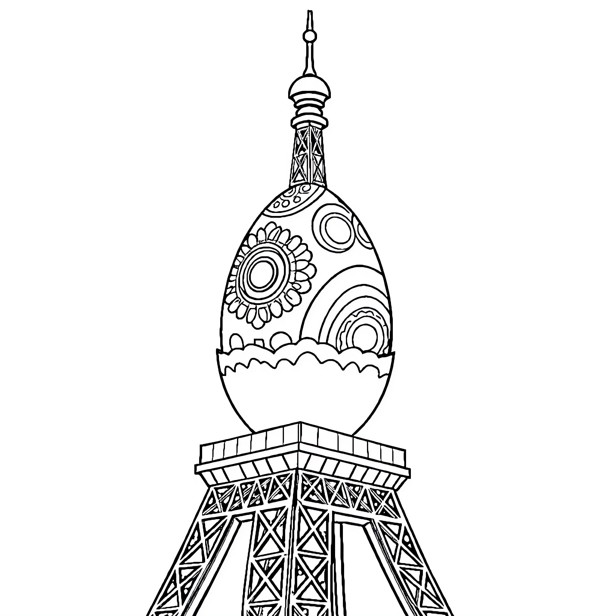 Egg-shaped ornament atop architectural structure Coloring Page (free black-and-white line drawing printable PDF for all, from beginners to advanced learners, including children, teens, adults, and seniors)