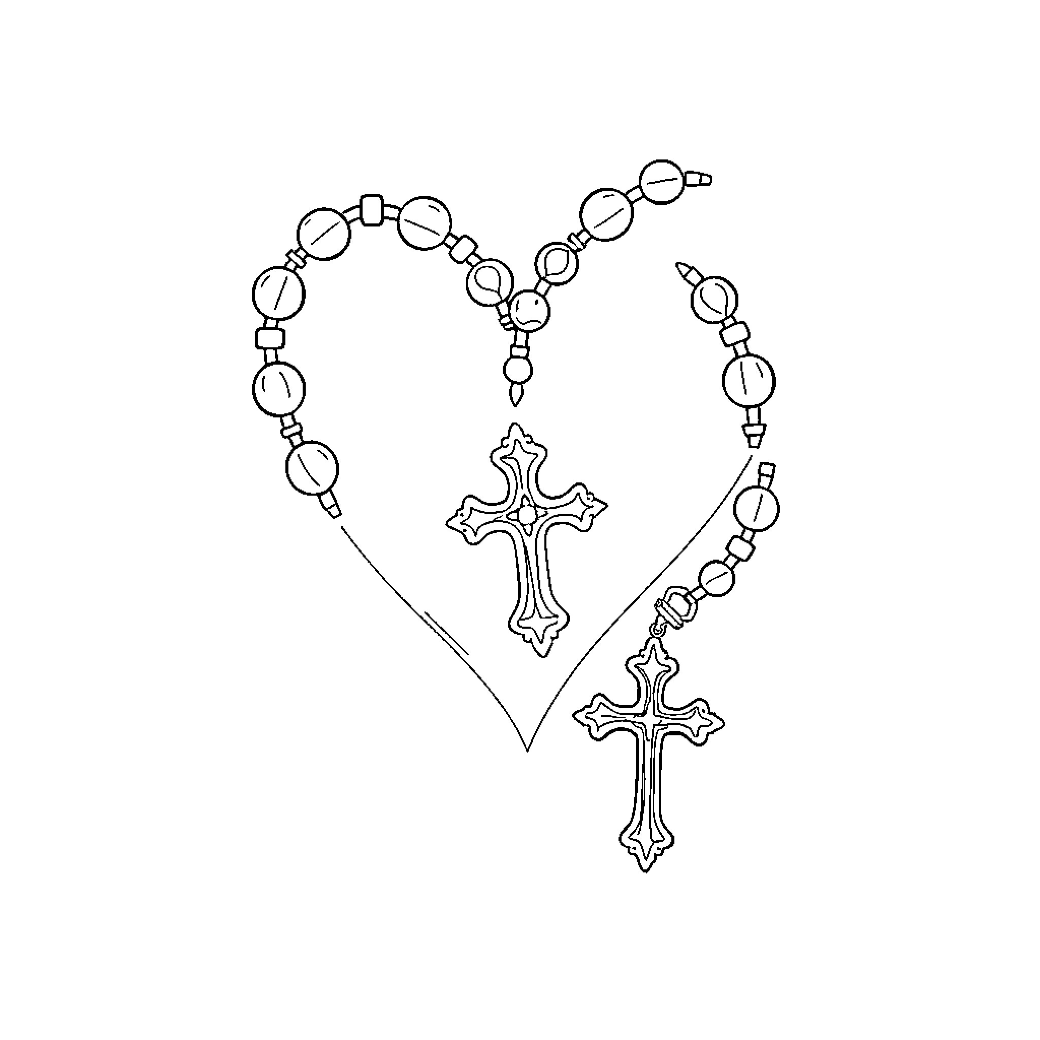 Rosary beads with ornate crosses Coloring Page (free black-and-white line drawing printable PDF for all, from beginners to advanced learners, including children, teens, adults, and seniors)