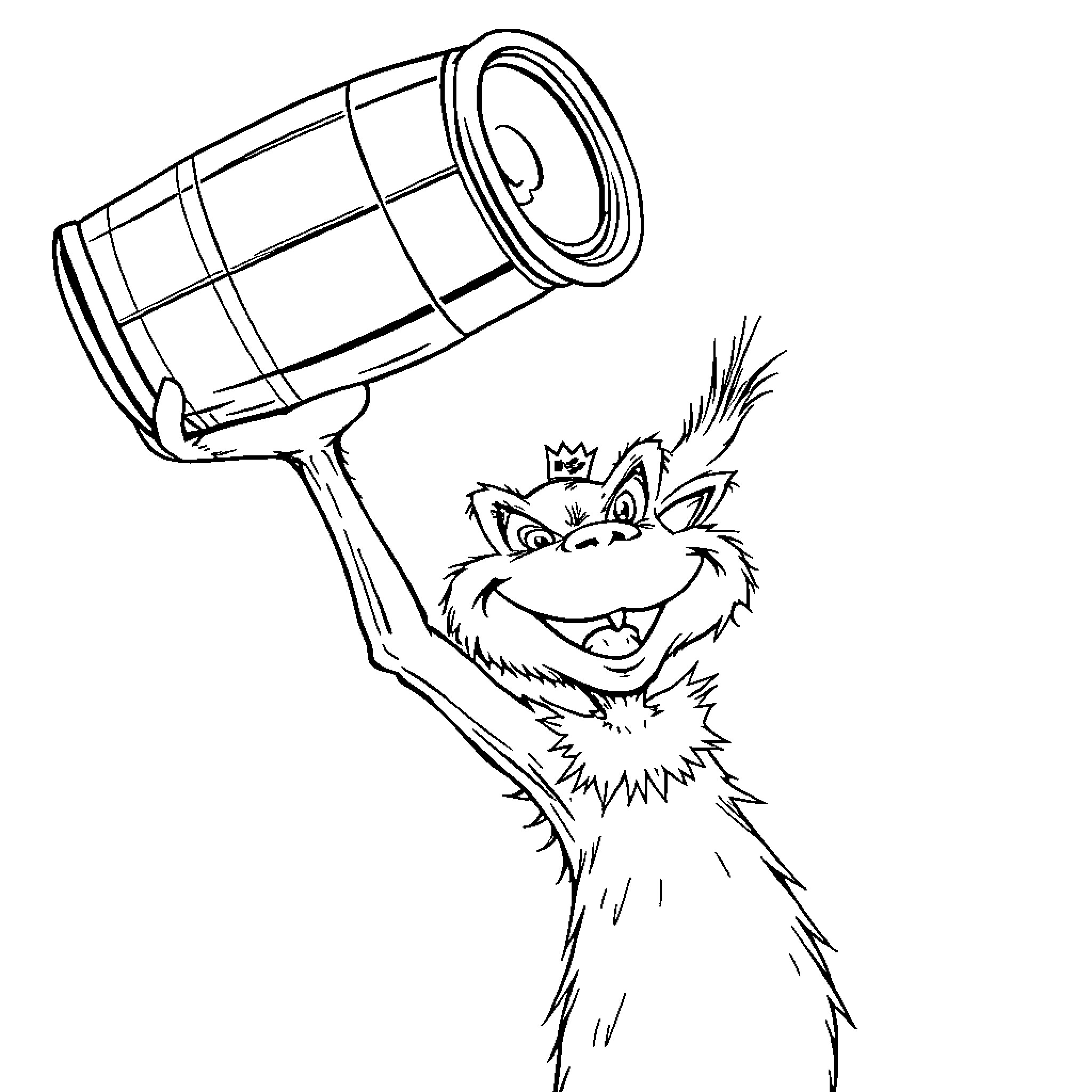 Grinch happily wielding a megaphone Coloring Page (free black-and-white line drawing printable PDF for all, from beginners to advanced learners, including children, teens, adults, and seniors)