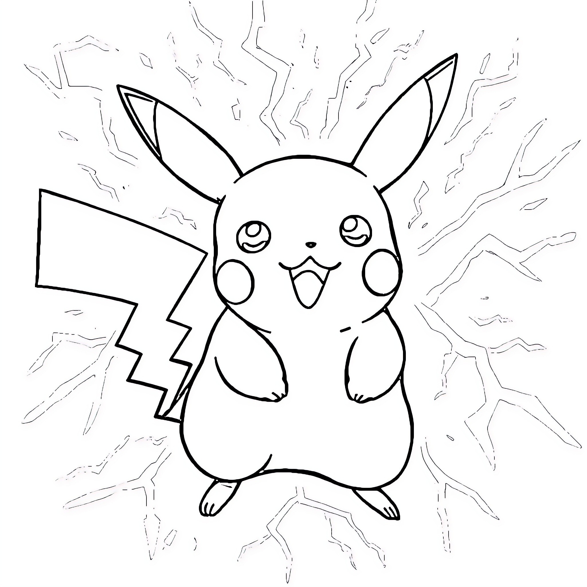 Pikachu in Electric Charge Coloring Page (free black-and-white line drawing printable PDF for all, from beginners to advanced learners, including children, teens, adults, and seniors)