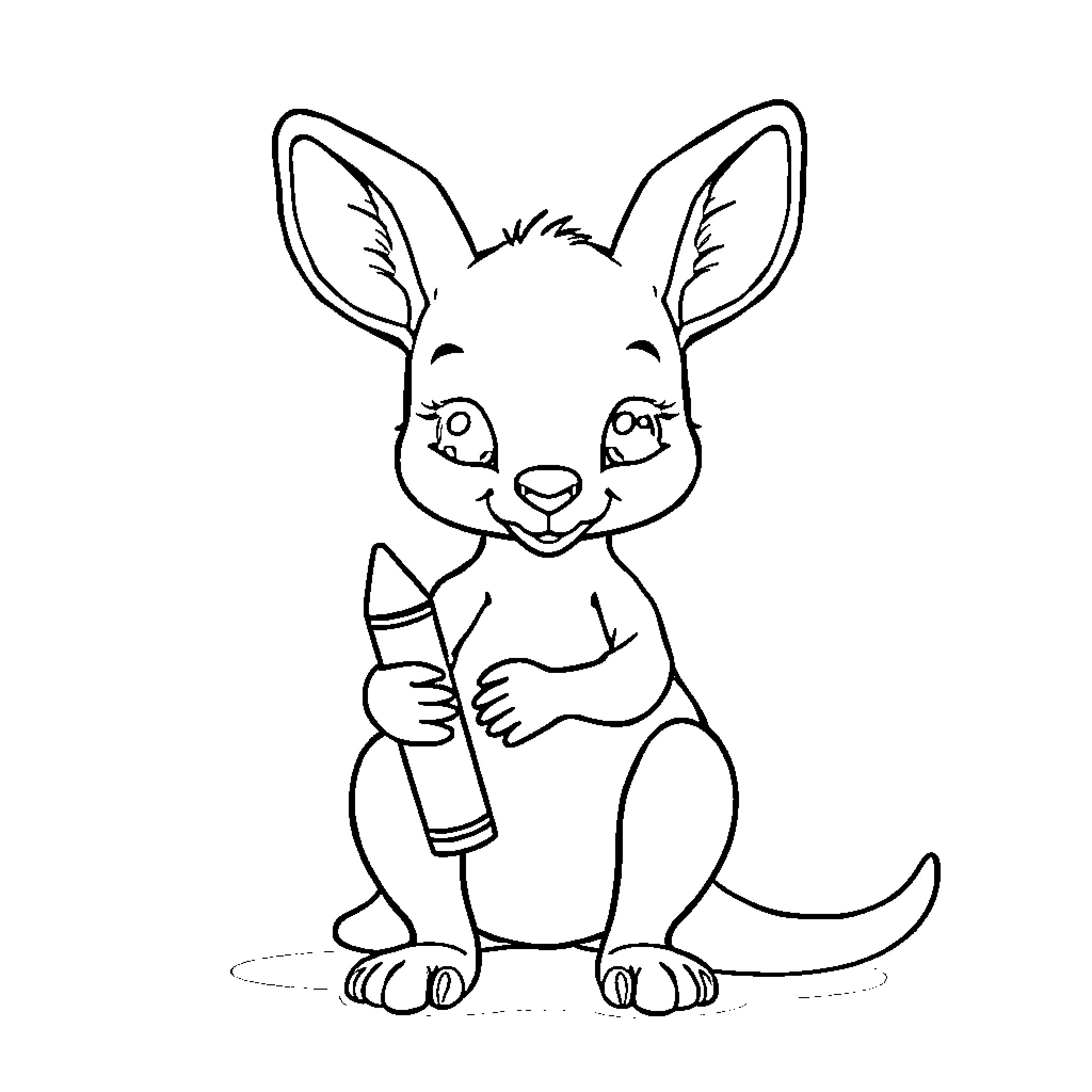 Kangaroo with crayon drawing cheerfully Coloring Page (free black-and-white line drawing printable PDF for all, from beginners to advanced learners, including children, teens, adults, and seniors)