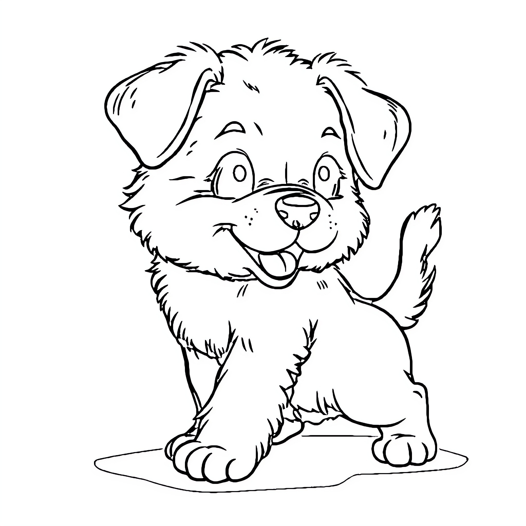 Puppy sitting happily and looking excited Coloring Page (free black-and-white line drawing printable PDF for all, from beginners to advanced learners, including children, teens, adults, and seniors)