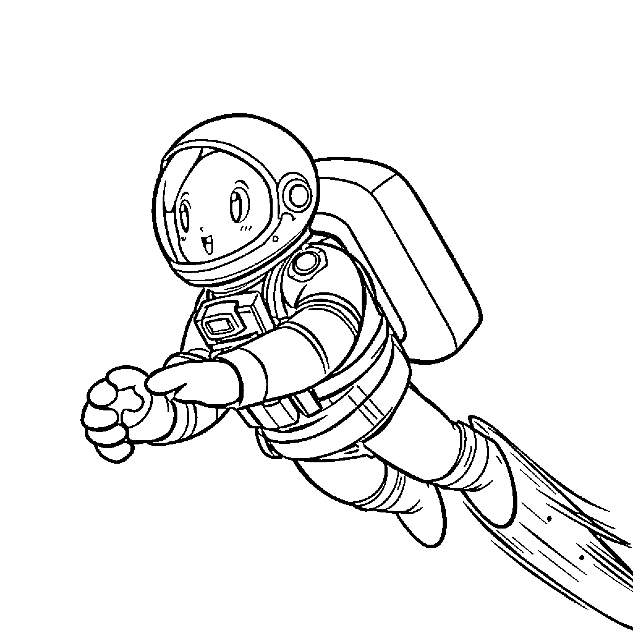 Rider blasting off in a rocket Coloring Page (free black-and-white line drawing printable PDF for all, from beginners to advanced learners, including children, teens, adults, and seniors)