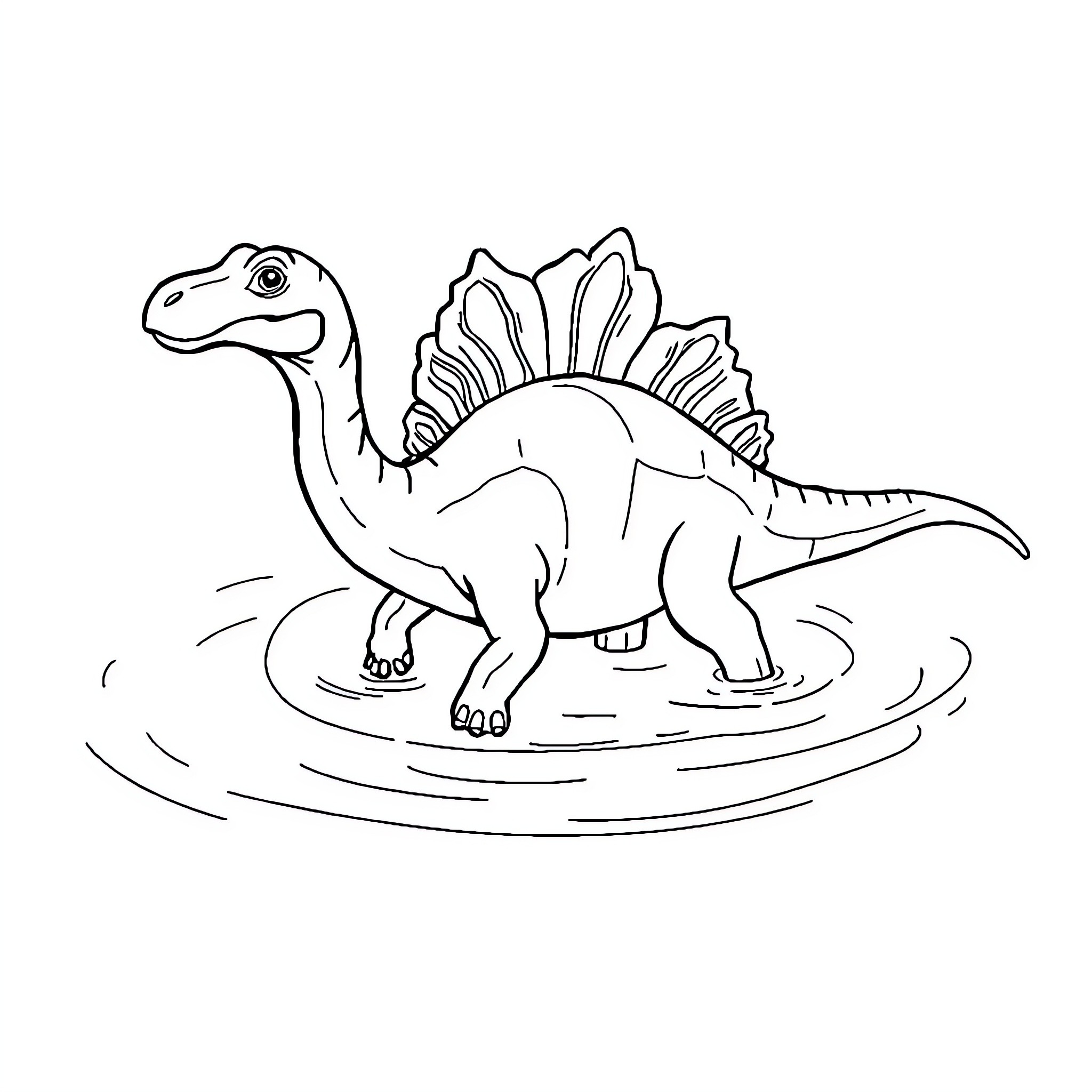 Parasaurolophus swimming gracefully in the water Coloring Page (free black-and-white line drawing printable PDF for all, from beginners to advanced learners, including children, teens, adults, and seniors)
