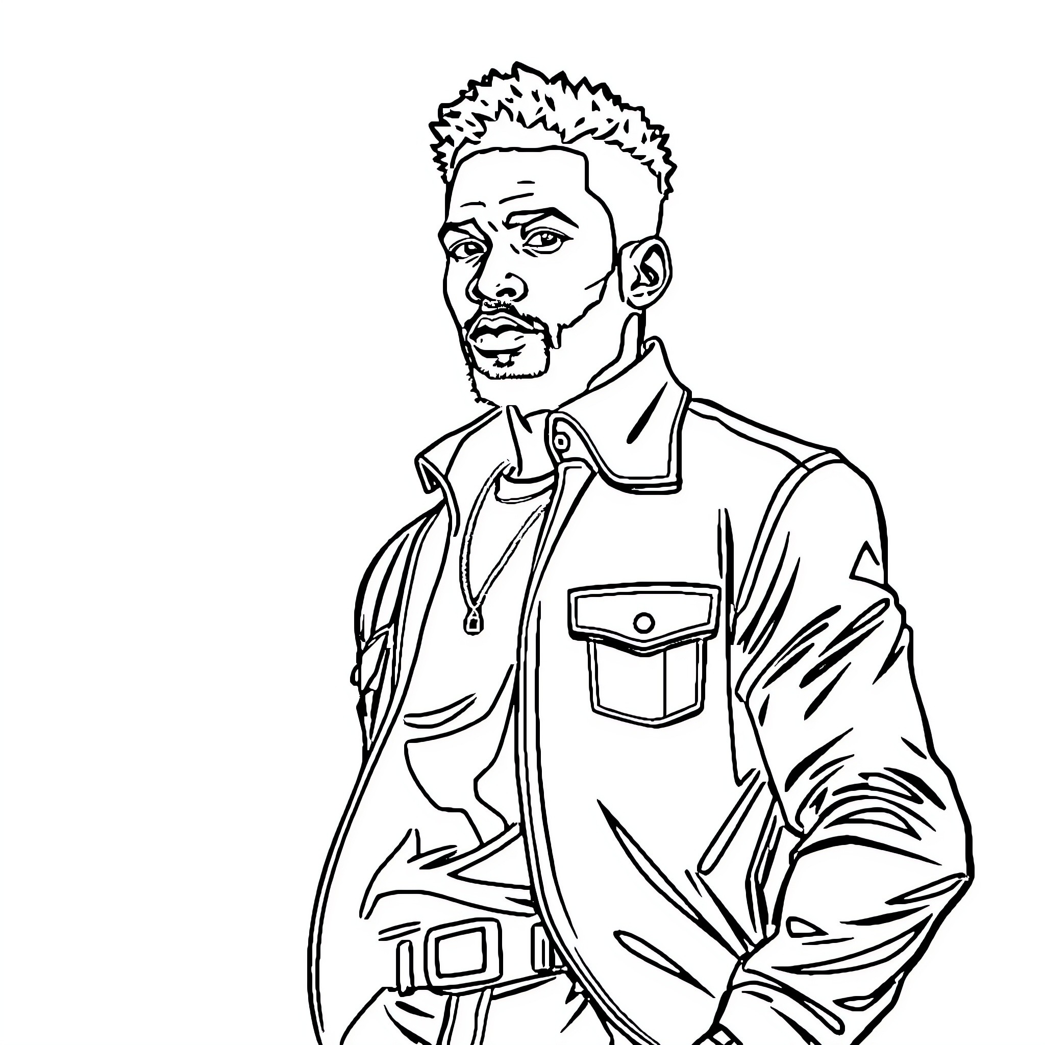 Man in Casual Attire Posing Confidently Coloring Page (free black-and-white line drawing printable PDF for all, from beginners to advanced learners, including children, teens, adults, and seniors)