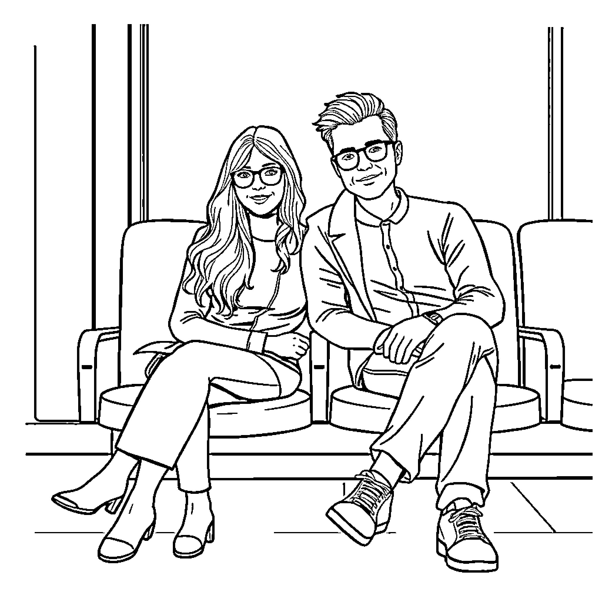 Couple enjoying quality time together Coloring Page (free black-and-white line drawing printable PDF for all, from beginners to advanced learners, including children, teens, adults, and seniors)