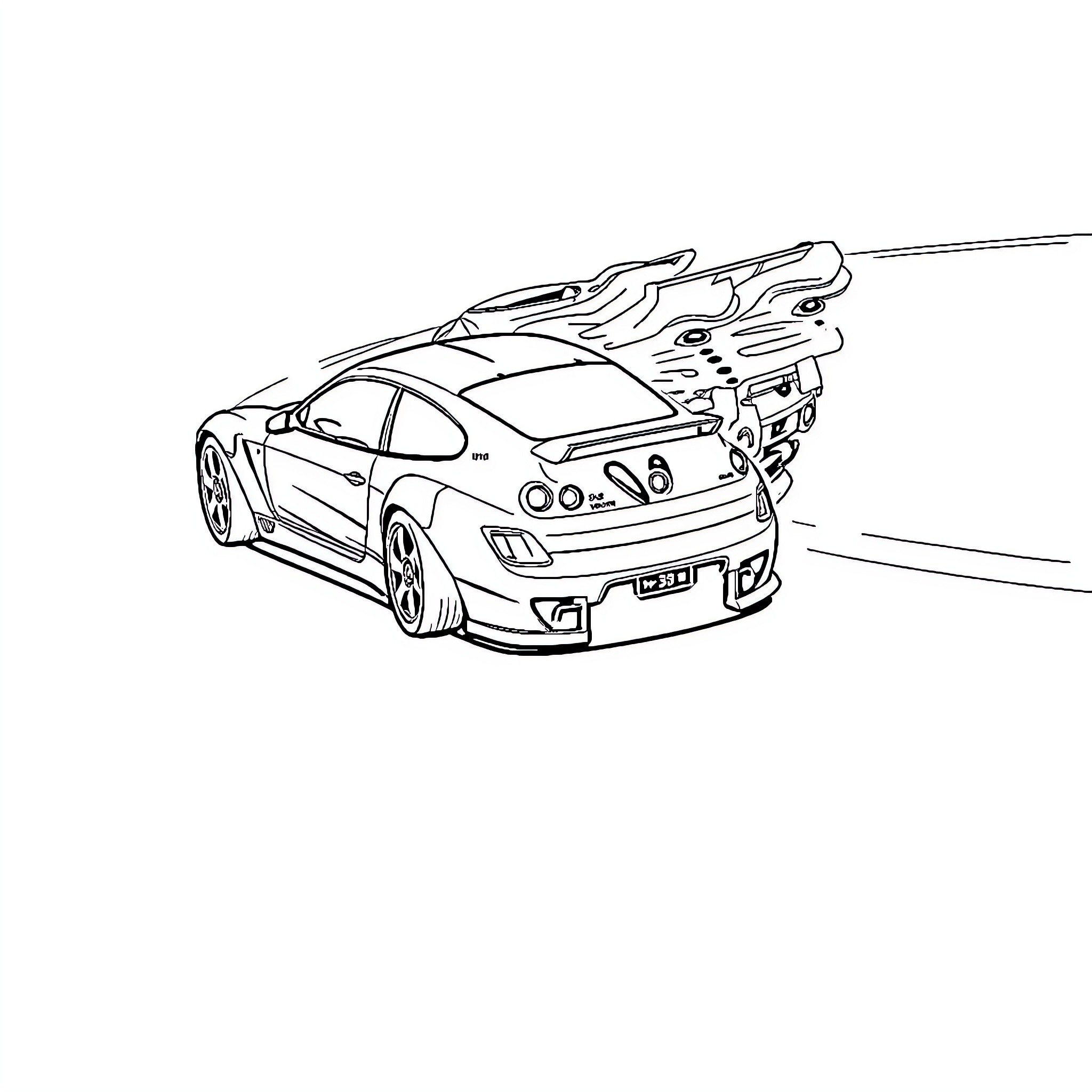 Car racing at high speed on the track Coloring Page (free black-and-white line drawing printable PDF for all, from beginners to advanced learners, including children, teens, adults, and seniors)