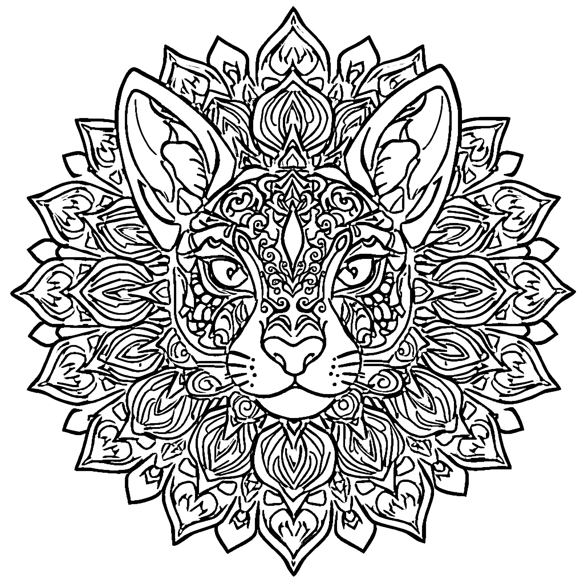 Animal with intricate floral pattern Coloring Page (free black-and-white line drawing printable PDF for all, from beginners to advanced learners, including children, teens, adults, and seniors)