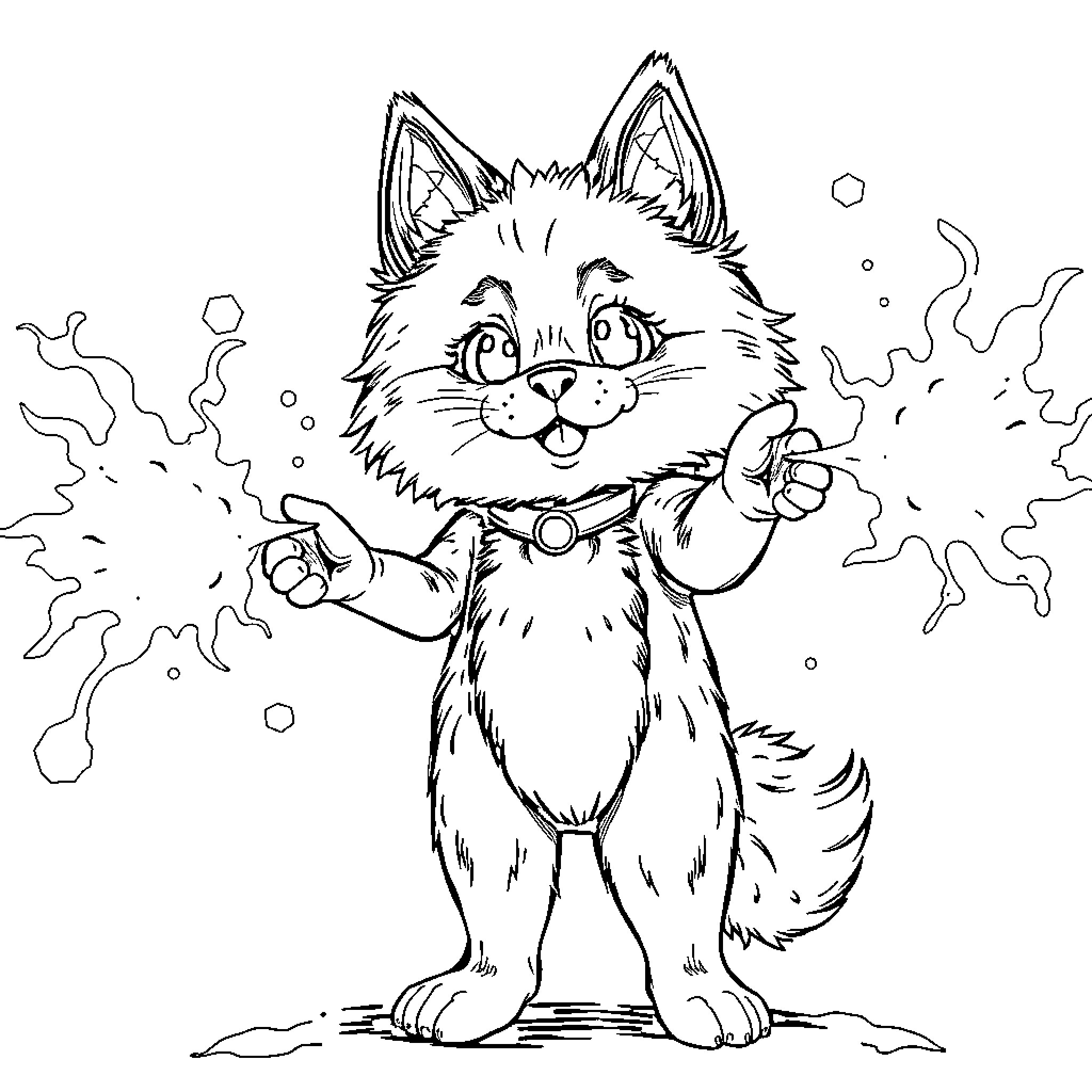 Gentry Chow's Mischievous Feline Adventure Coloring Page (free black-and-white line drawing printable PDF for all, from beginners to advanced learners, including children, teens, adults, and seniors)