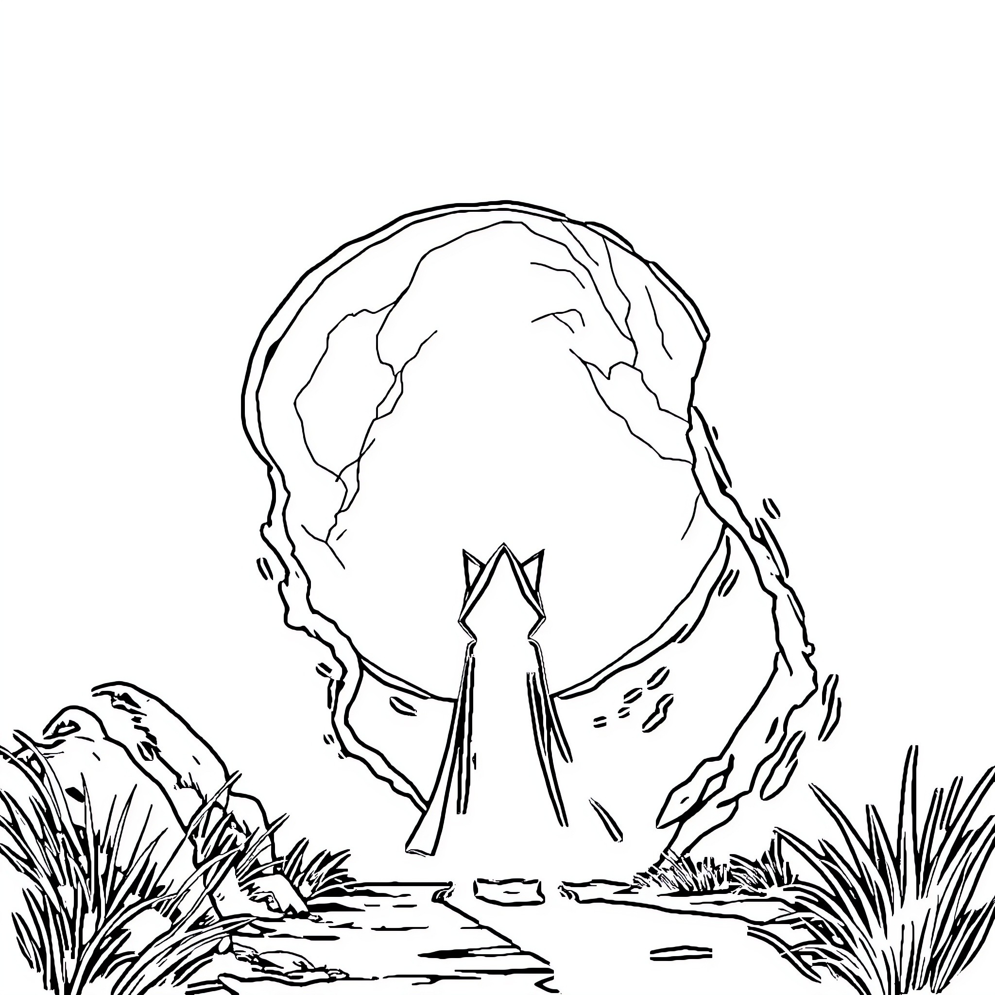 Anomaly mysterious portal in dark forest Coloring Page (free black-and-white line drawing printable PDF for all, from beginners to advanced learners, including children, teens, adults, and seniors)