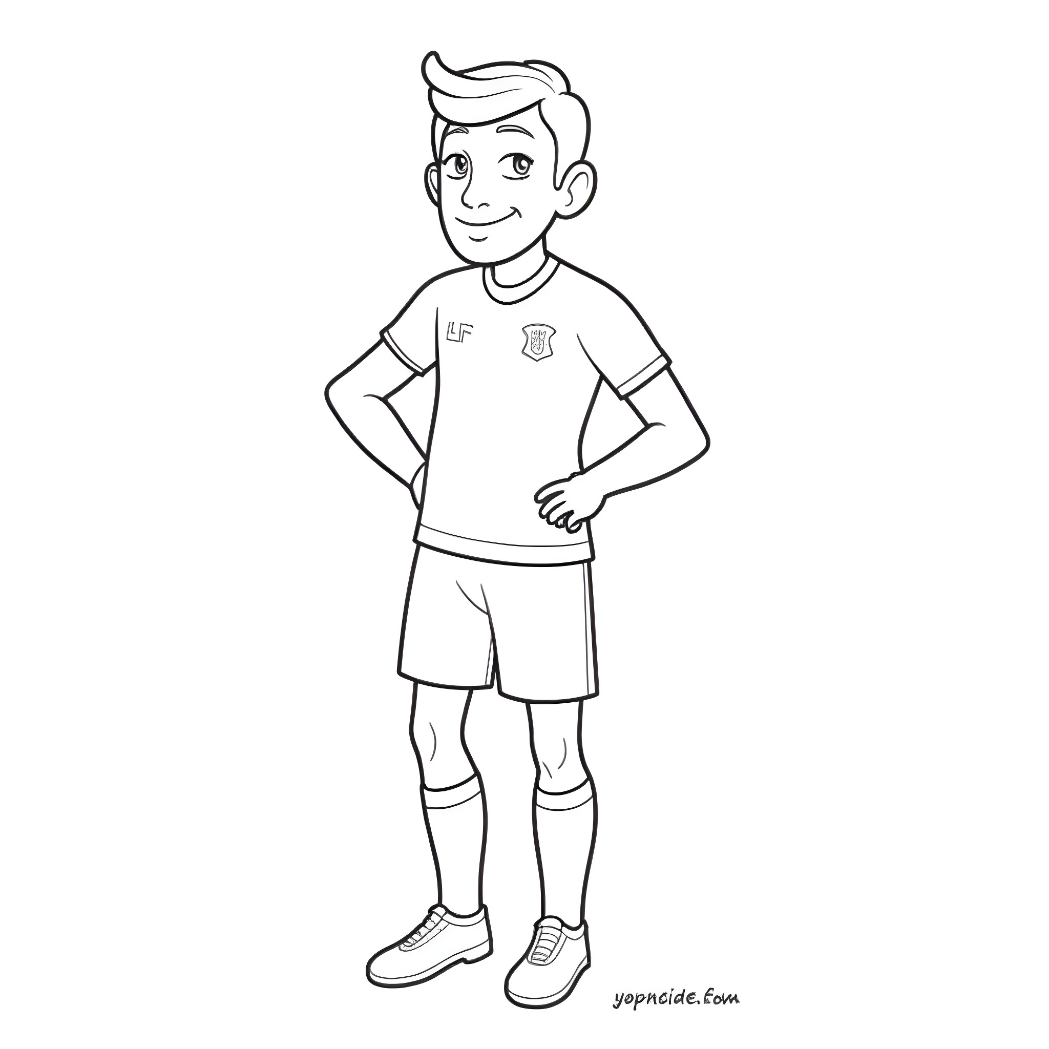 KSI player posing confidently in sports uniform Coloring Page (free black-and-white line drawing printable PDF for all, from beginners to advanced learners, including children, teens, adults, and seniors)