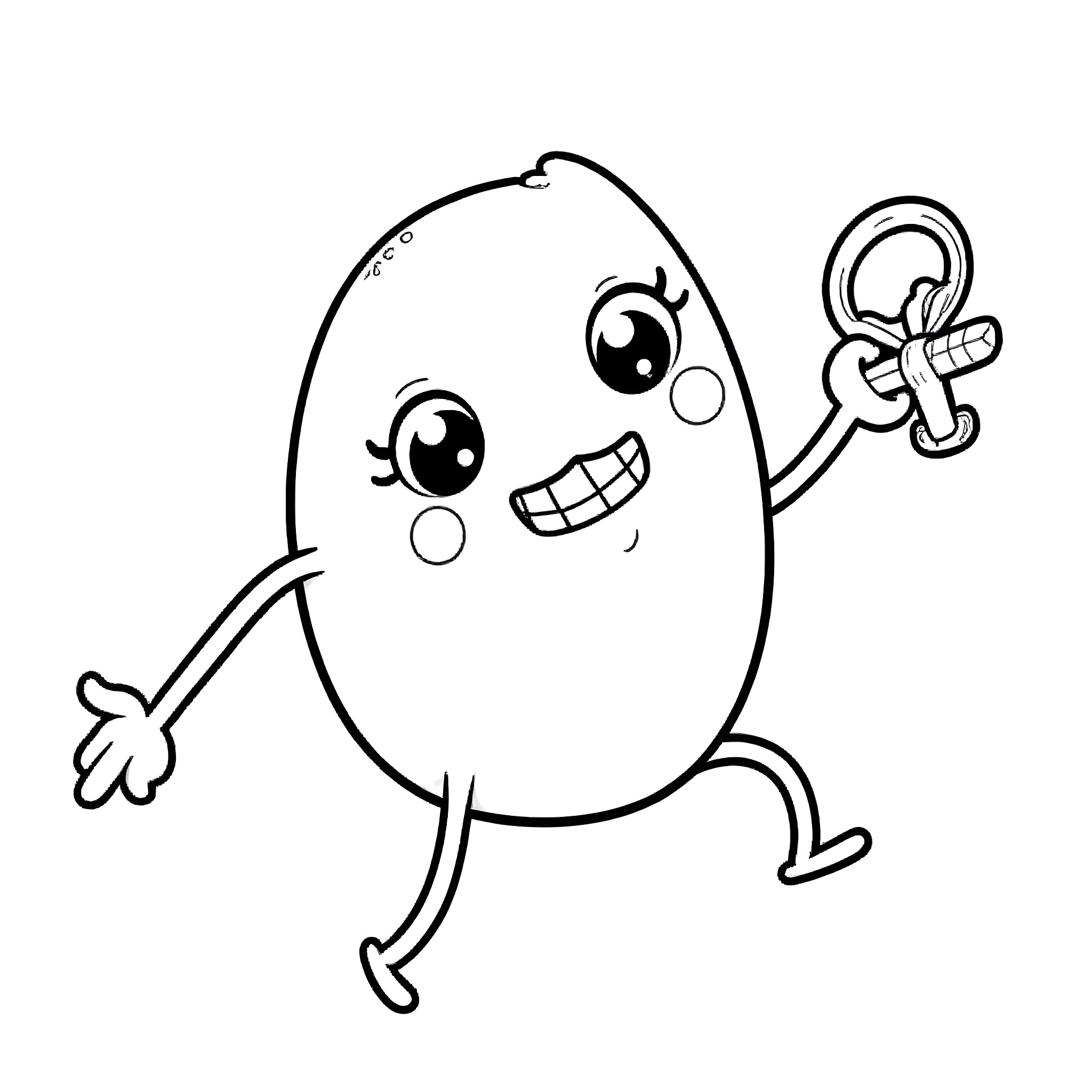 Teeth character holding a flower happily Coloring Page (free black-and-white line drawing printable PDF for all, from beginners to advanced learners, including children, teens, adults, and seniors)
