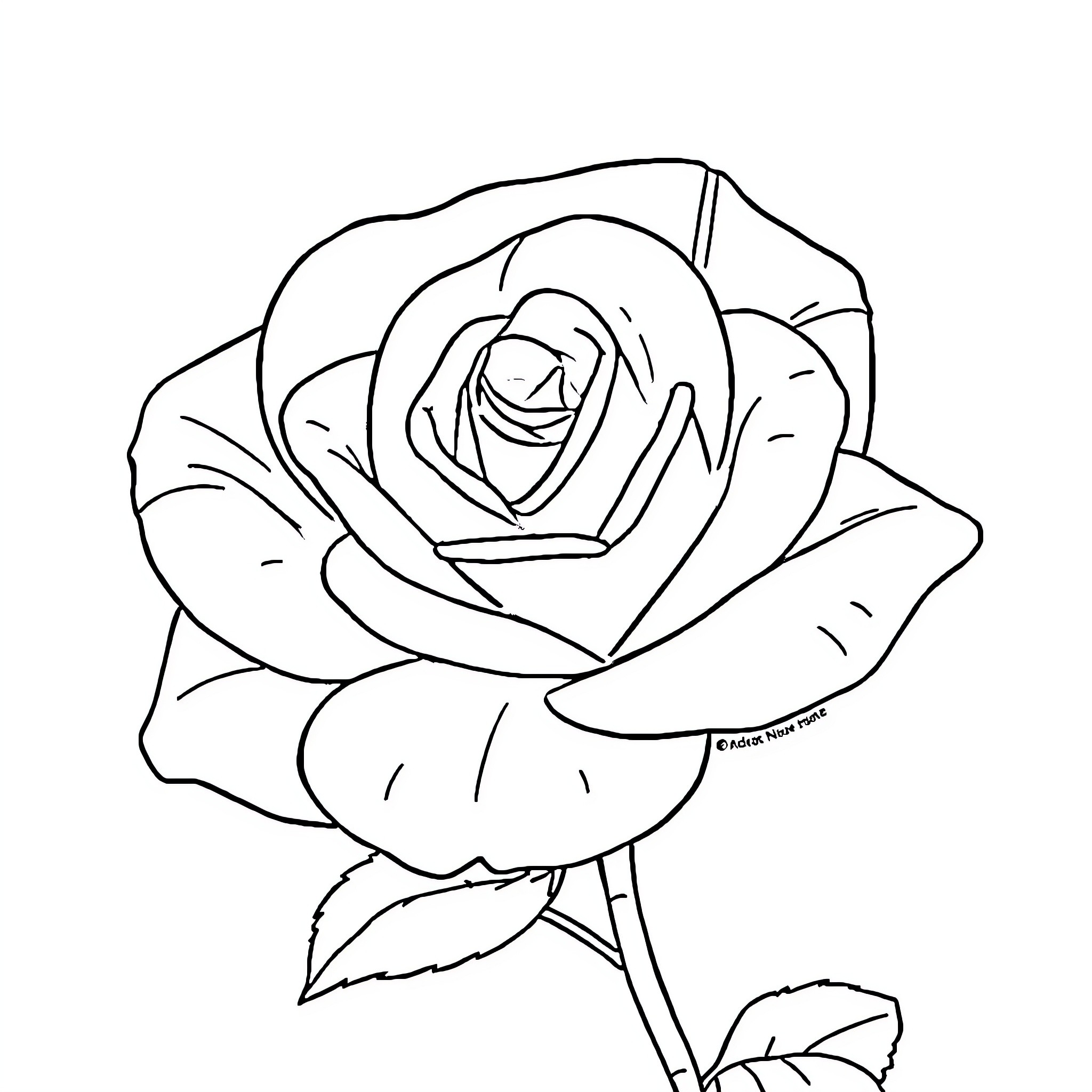 Rose in Bloom: A Delicate Floral Display Coloring Page (free black-and-white line drawing printable PDF for all, from beginners to advanced learners, including children, teens, adults, and seniors)
