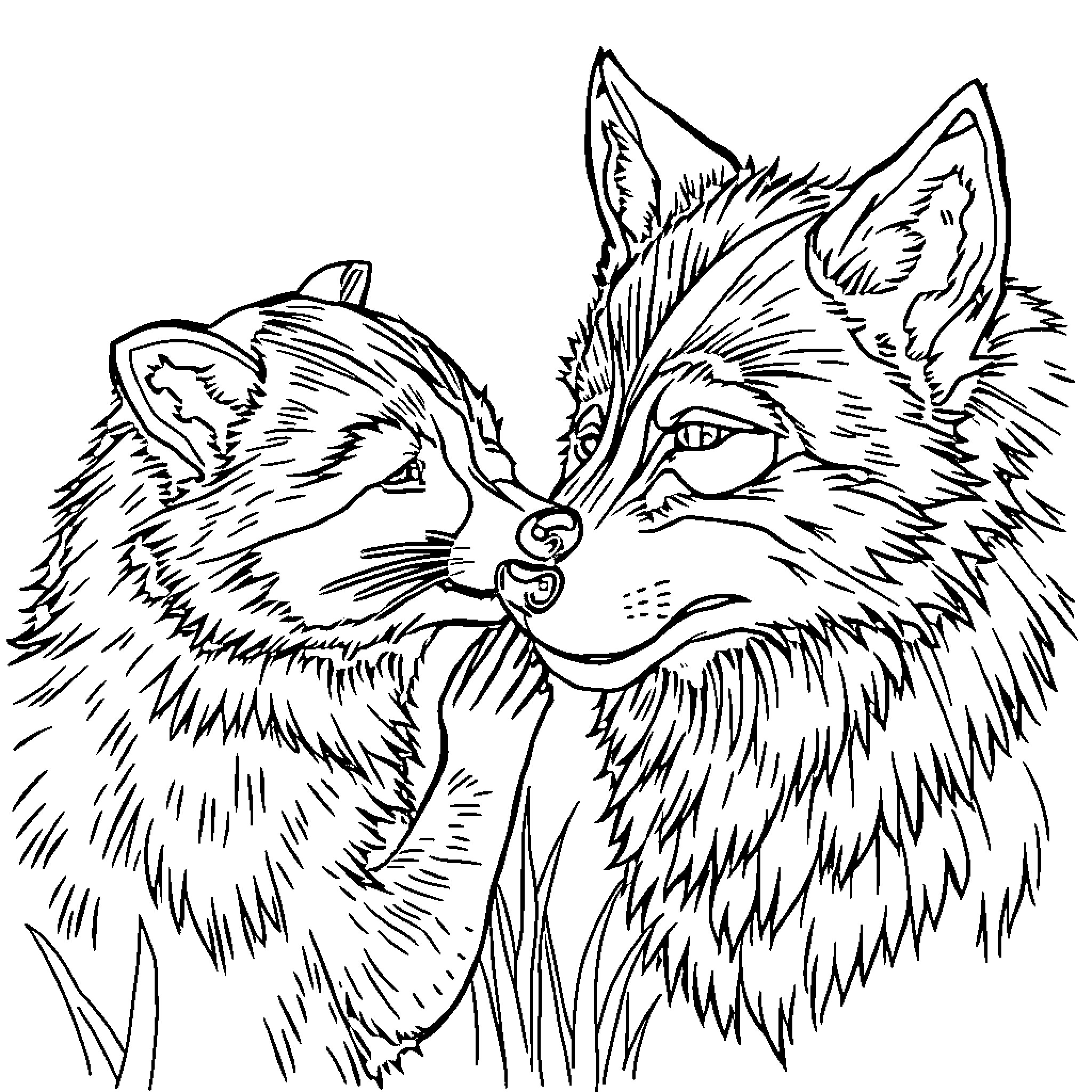 Raccoon playmates in a whimsical scene Coloring Page (free black-and-white line drawing printable PDF for all, from beginners to advanced learners, including children, teens, adults, and seniors)