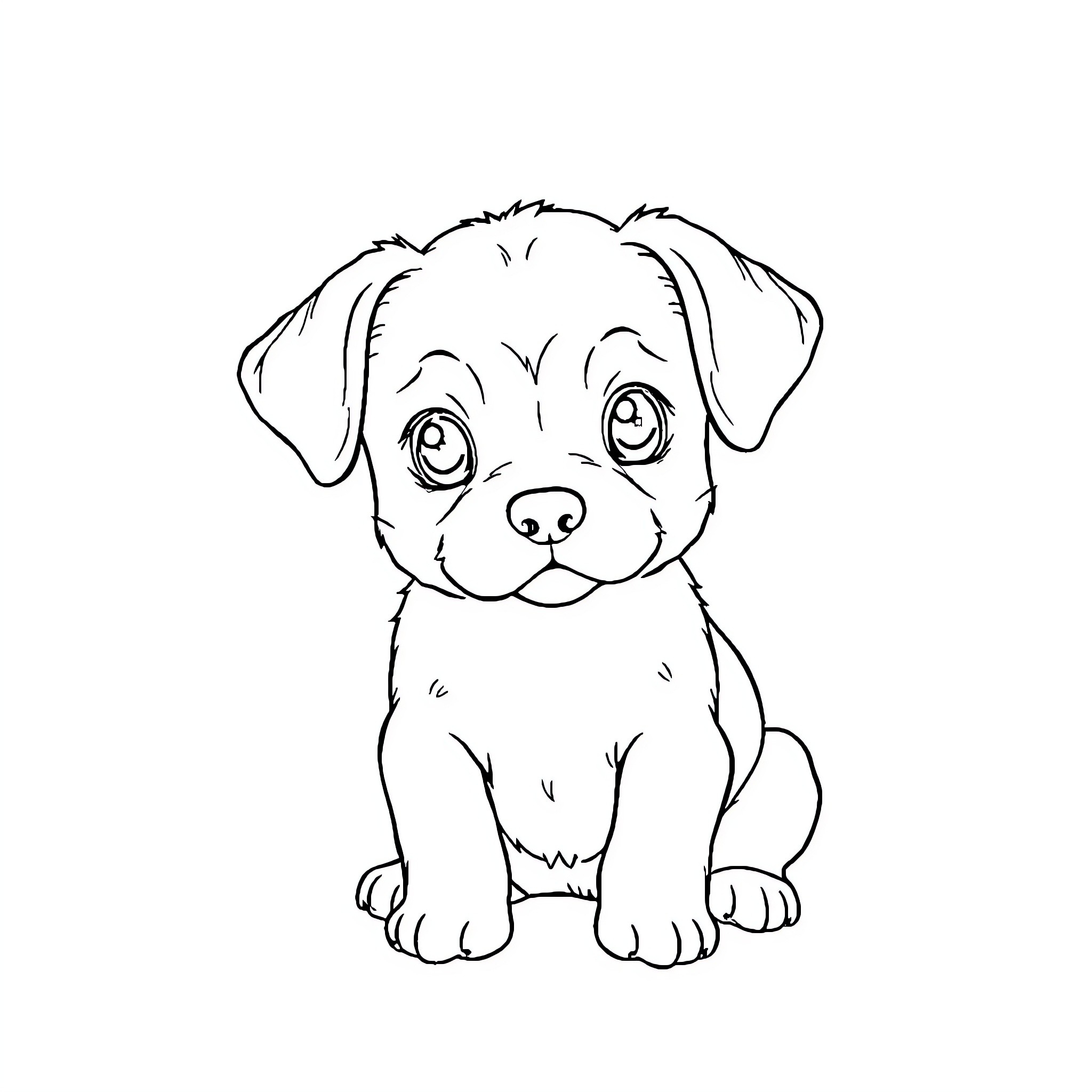 Dog sitting with curious expression Coloring Page (free black-and-white line drawing printable PDF for all, from beginners to advanced learners, including children, teens, adults, and seniors)