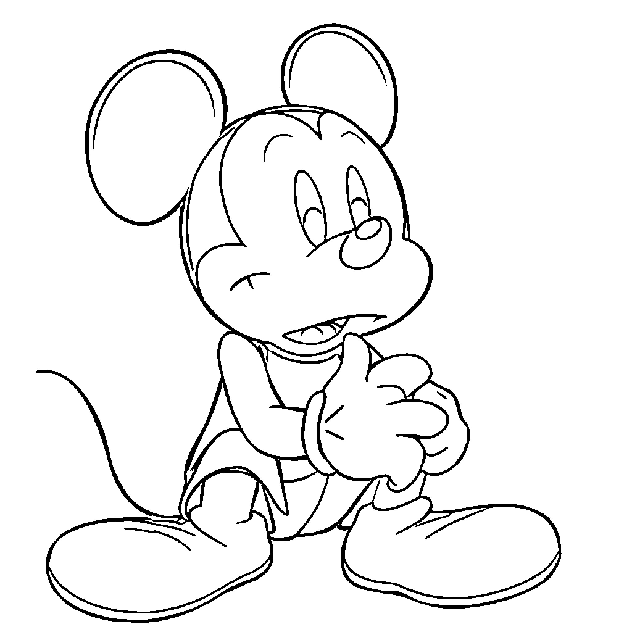 Mickey Mouse in a cheerful pose Coloring Page (free black-and-white line drawing printable PDF for all, from beginners to advanced learners, including children, teens, adults, and seniors)