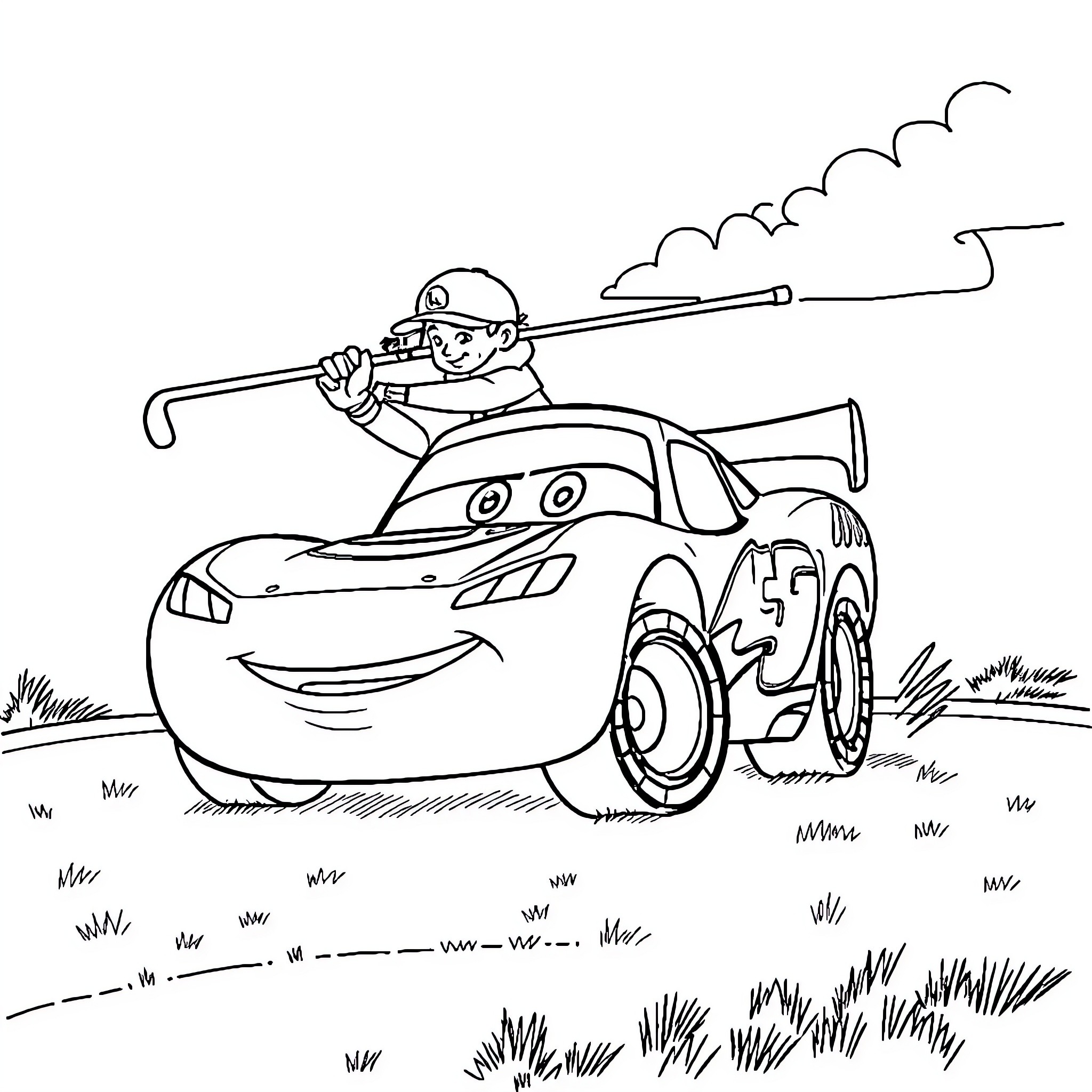 Lightning McQueen's Exciting Tow Truck Adventure Coloring Page (free black-and-white line drawing printable PDF for all, from beginners to advanced learners, including children, teens, adults, and seniors)