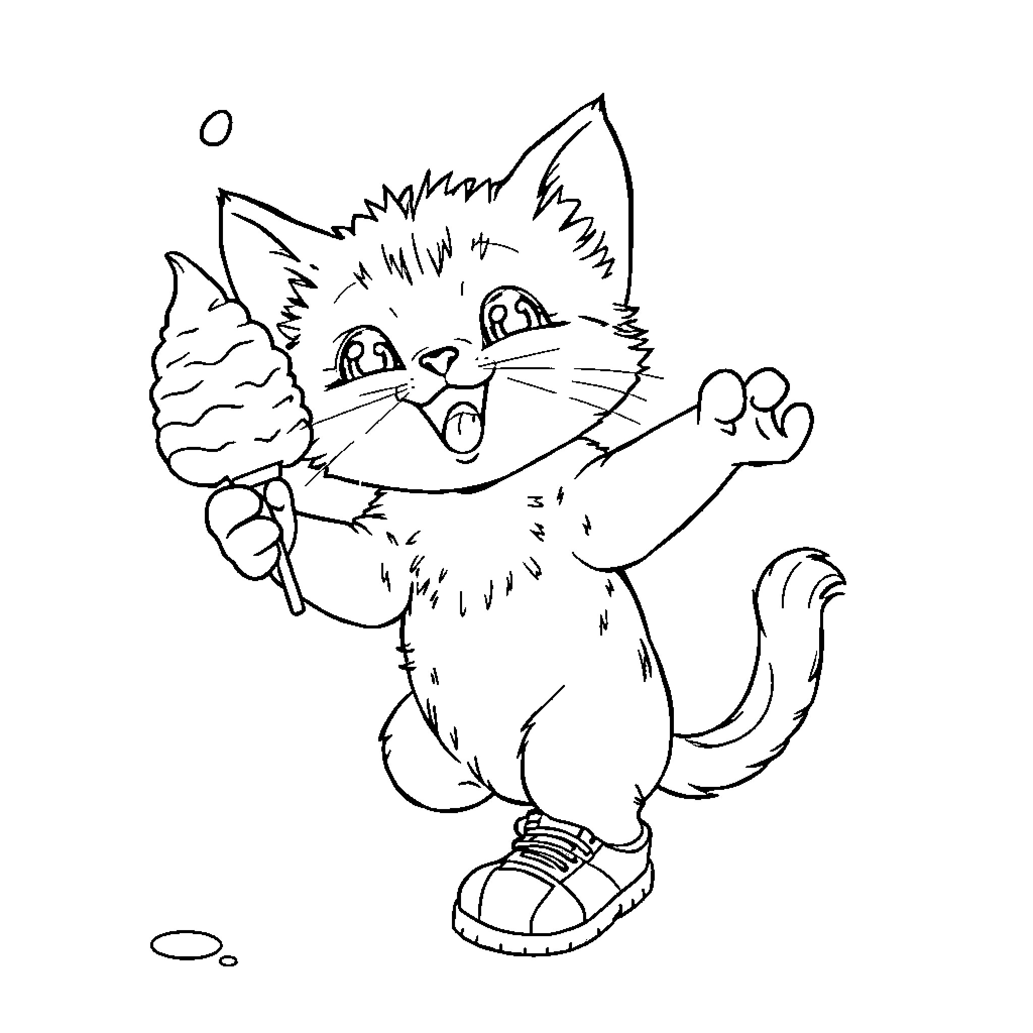 Cat in Comical Pose Coloring Page (free black-and-white line drawing printable PDF for all, from beginners to advanced learners, including children, teens, adults, and seniors)