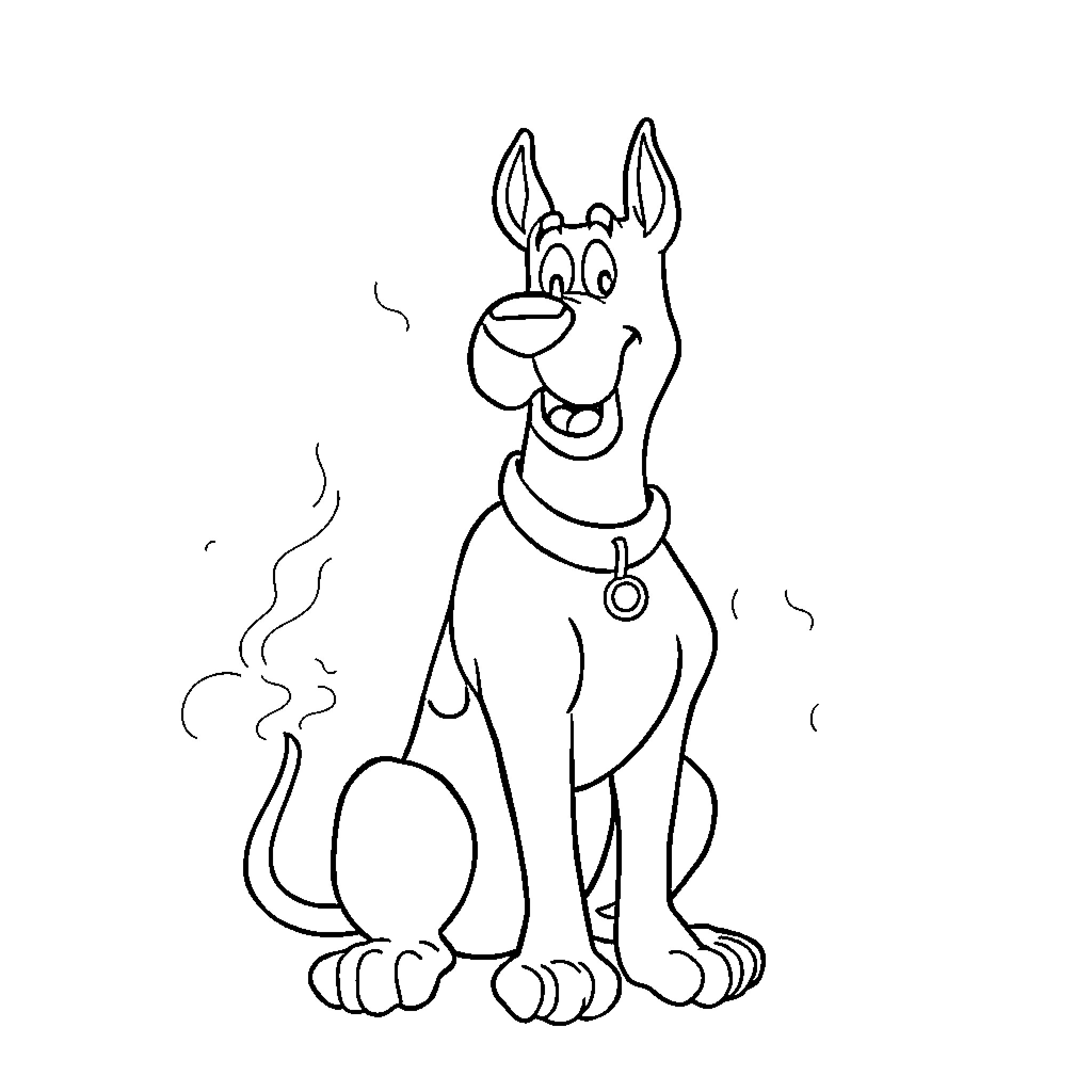 Scooby Doo, the beloved canine, in a playful pose Coloring Page (free black-and-white line drawing printable PDF for all, from beginners to advanced learners, including children, teens, adults, and seniors)