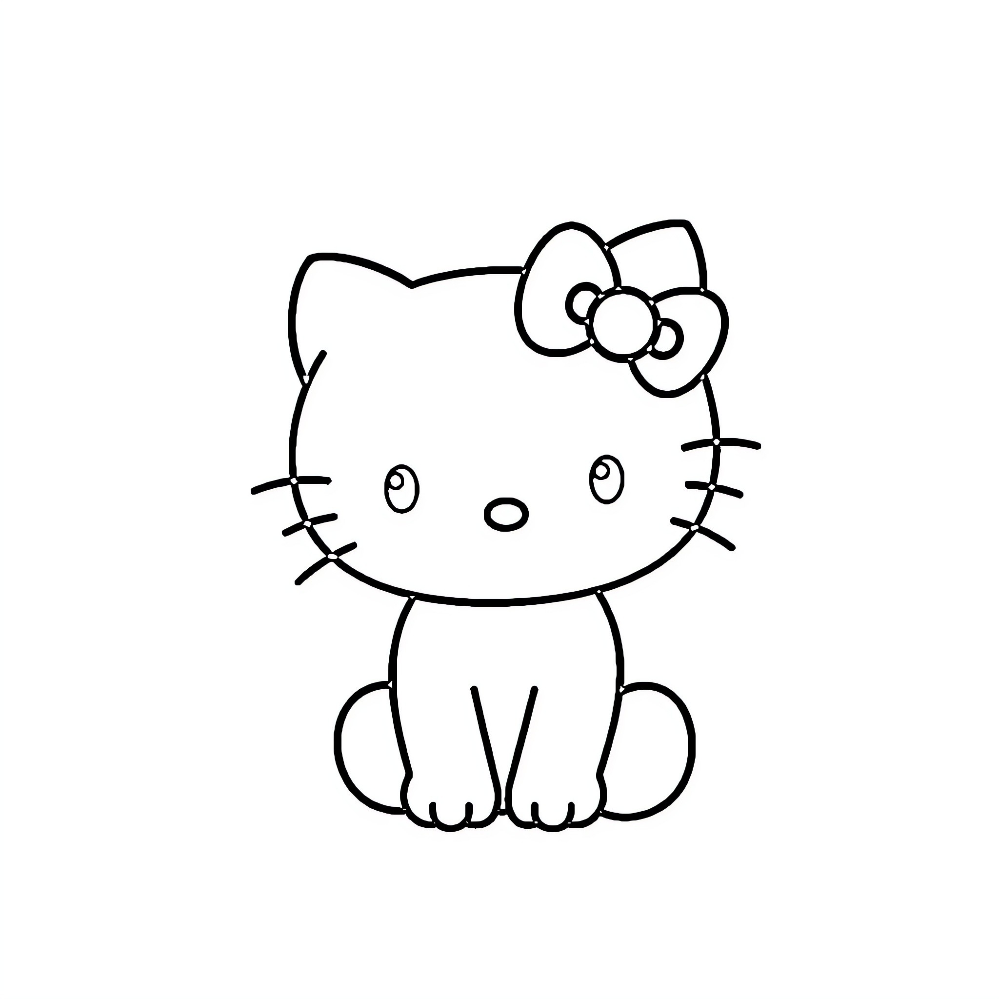 Hello Kitty sitting peacefully Coloring Page (free black-and-white line drawing printable PDF for all, from beginners to advanced learners, including children, teens, adults, and seniors)