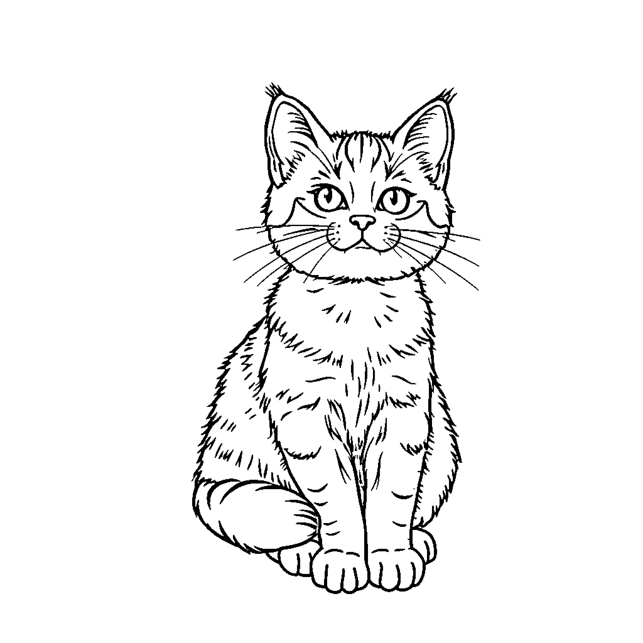 Cat in a sketchy drawing style Coloring Page (free black-and-white line drawing printable PDF for all, from beginners to advanced learners, including children, teens, adults, and seniors)