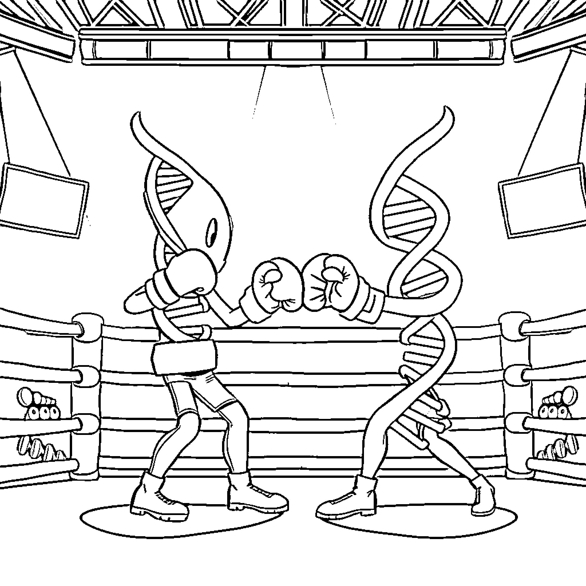 RNA Molecules Engaging in a Spirited Debate Coloring Page (free black-and-white line drawing printable PDF for all, from beginners to advanced learners, including children, teens, adults, and seniors)