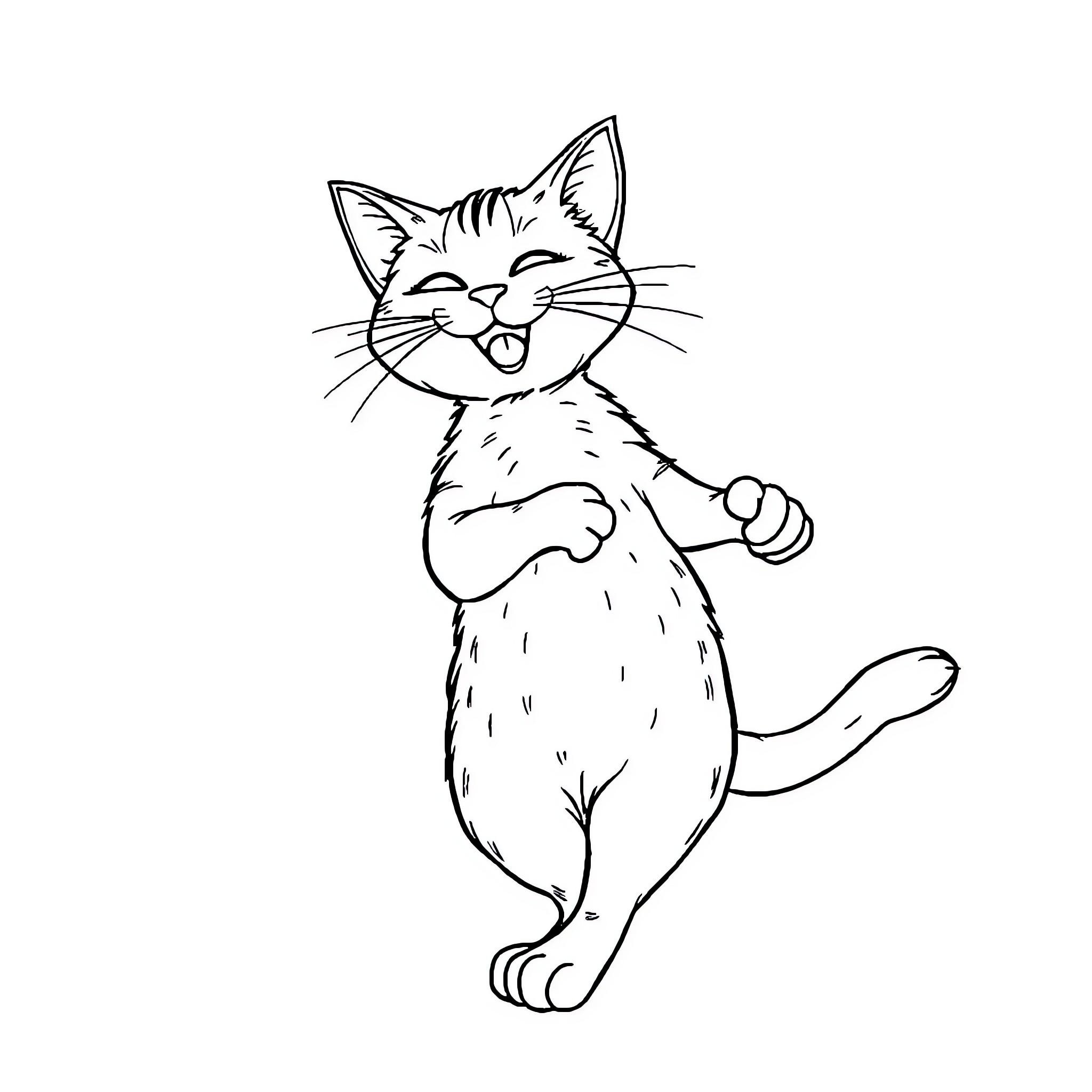 Cat playing joyfully Coloring Page (free black-and-white line drawing printable PDF for all, from beginners to advanced learners, including children, teens, adults, and seniors)