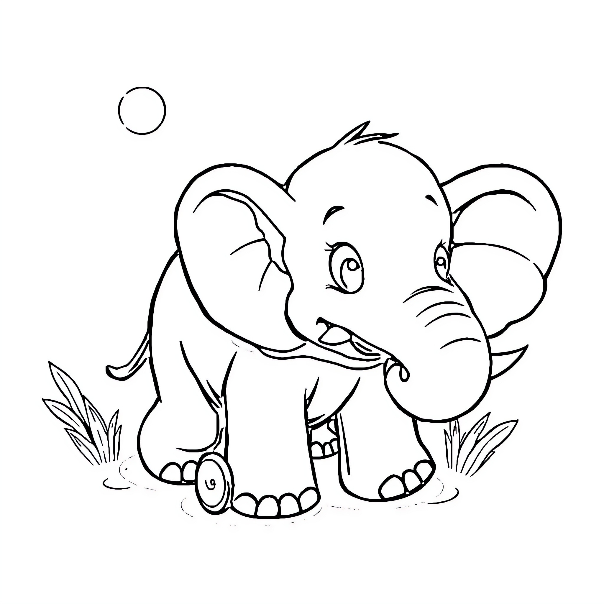 Elephant playing joyfully in the wild Coloring Page (free black-and-white line drawing printable PDF for all, from beginners to advanced learners, including children, teens, adults, and seniors)