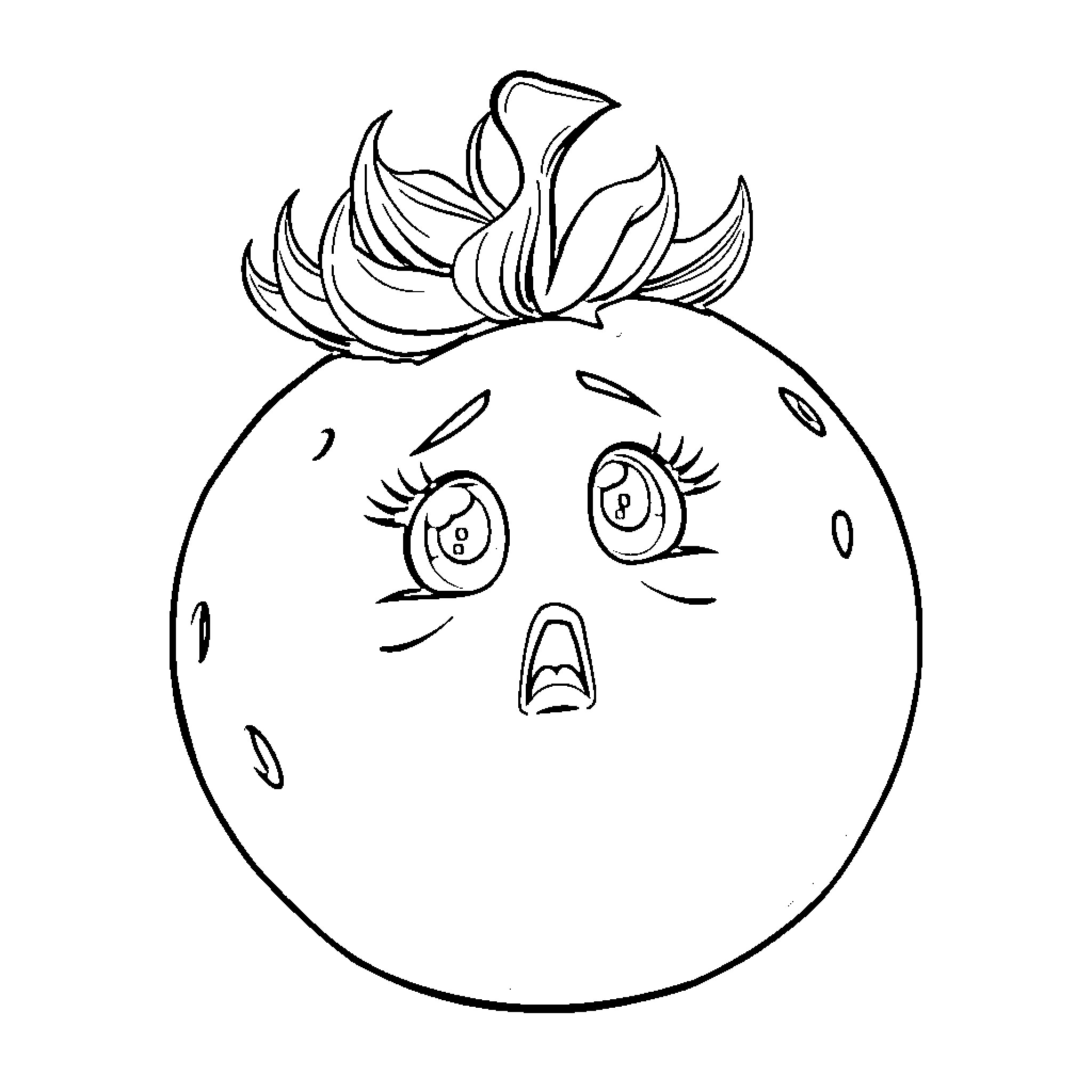 Violet Beauregarde's Distressed Facial Expression Coloring Page (free black-and-white line drawing printable PDF for all, from beginners to advanced learners, including children, teens, adults, and seniors)
