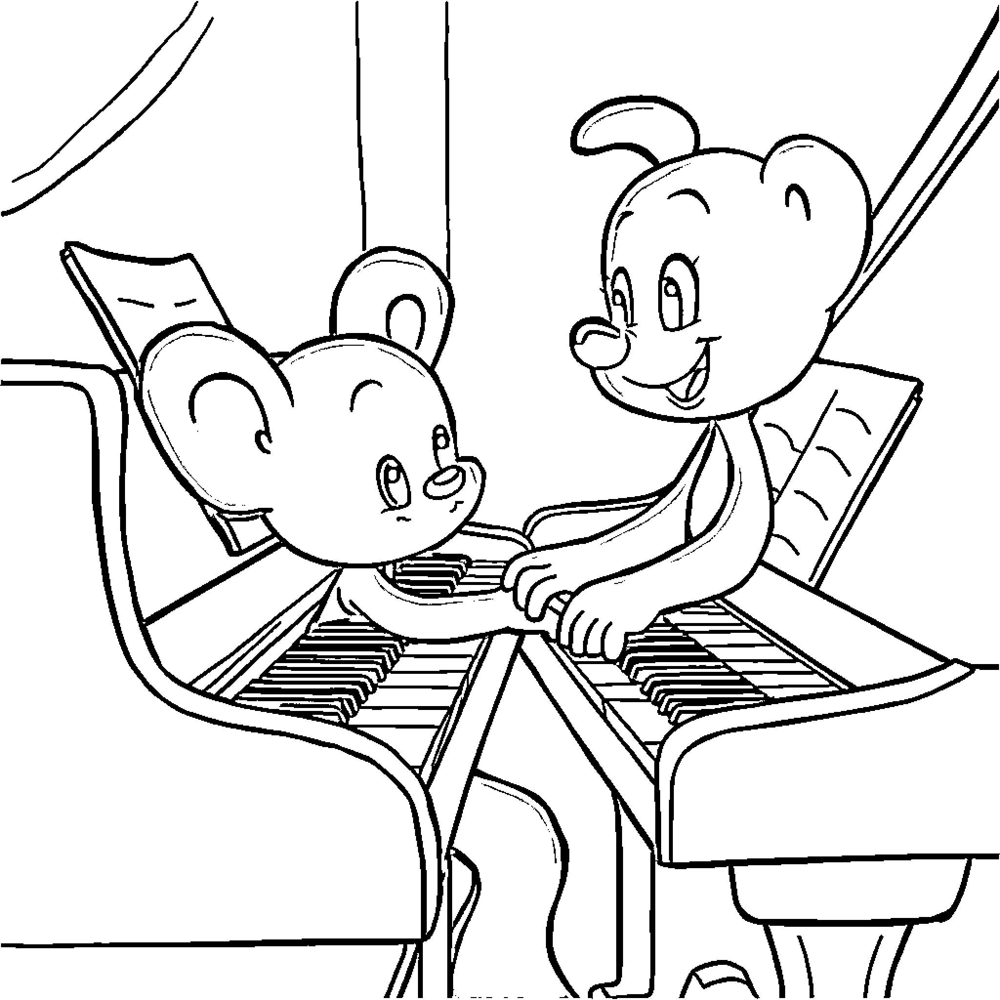 Bluey playing on the piano with friends Coloring Page (free black-and-white line drawing printable PDF for all, from beginners to advanced learners, including children, teens, adults, and seniors)