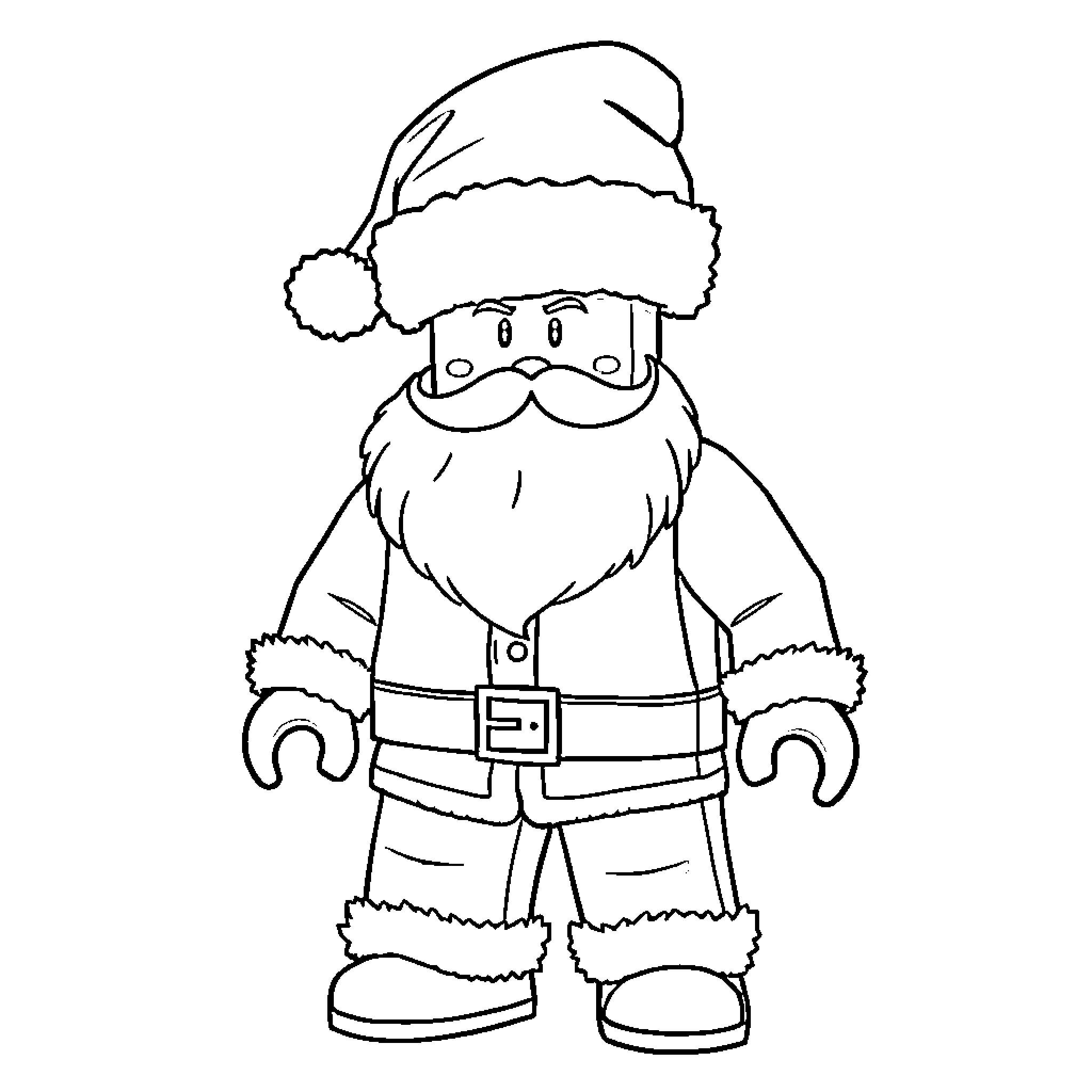 Santa Claus in festive outfit standing tall Coloring Page (free black-and-white line drawing printable PDF for all, from beginners to advanced learners, including children, teens, adults, and seniors)