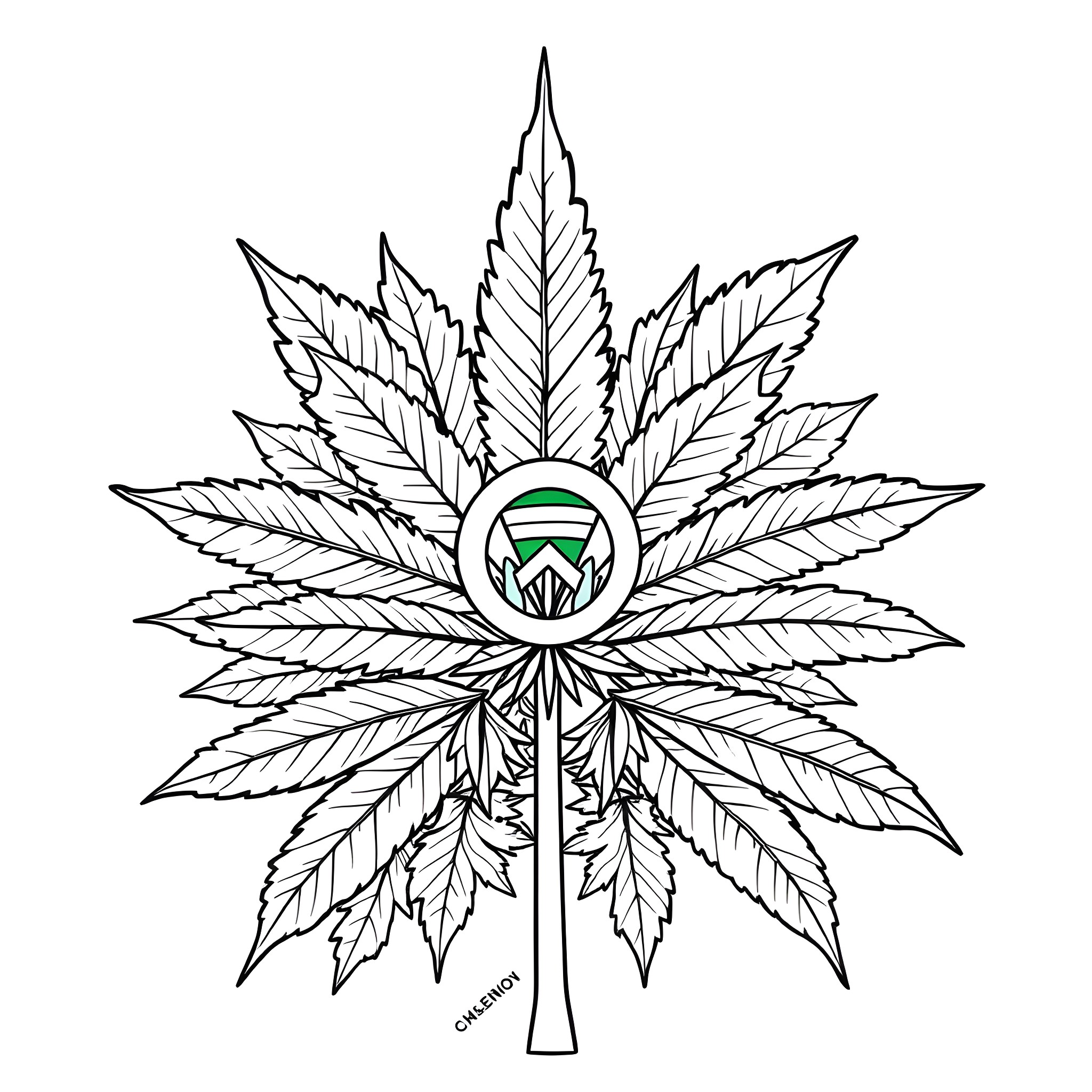 Weed leaf pattern with geometric design Coloring Page (free black-and-white line drawing printable PDF for all, from beginners to advanced learners, including children, teens, adults, and seniors)