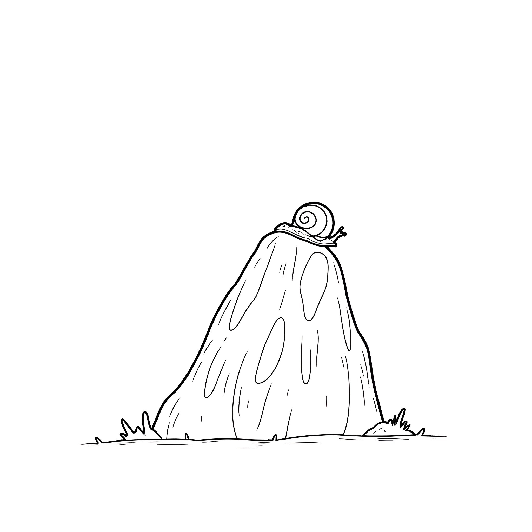 Snail crawling up a rocky hill Coloring Page (free black-and-white line drawing printable PDF for all, from beginners to advanced learners, including children, teens, adults, and seniors)