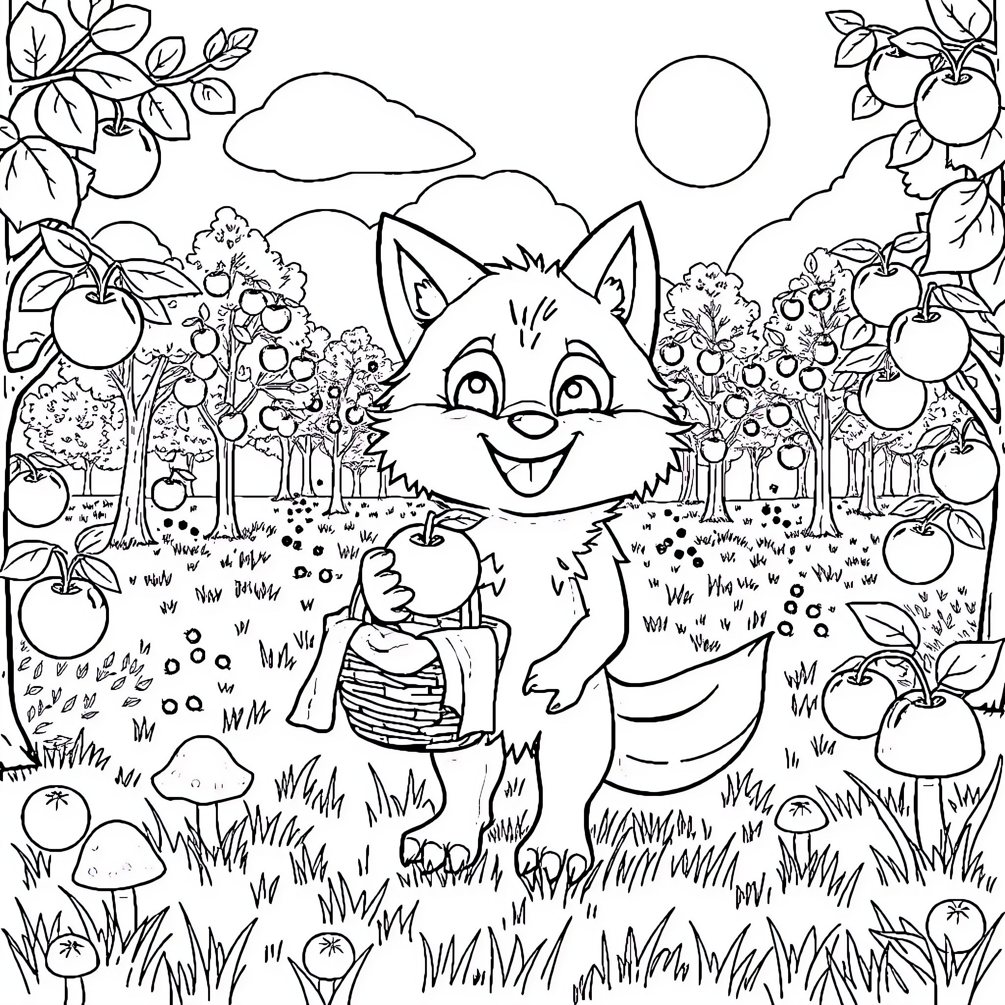 Werewolf enjoying nature in the forest Coloring Page (free black-and-white line drawing printable PDF for all, from beginners to advanced learners, including children, teens, adults, and seniors)