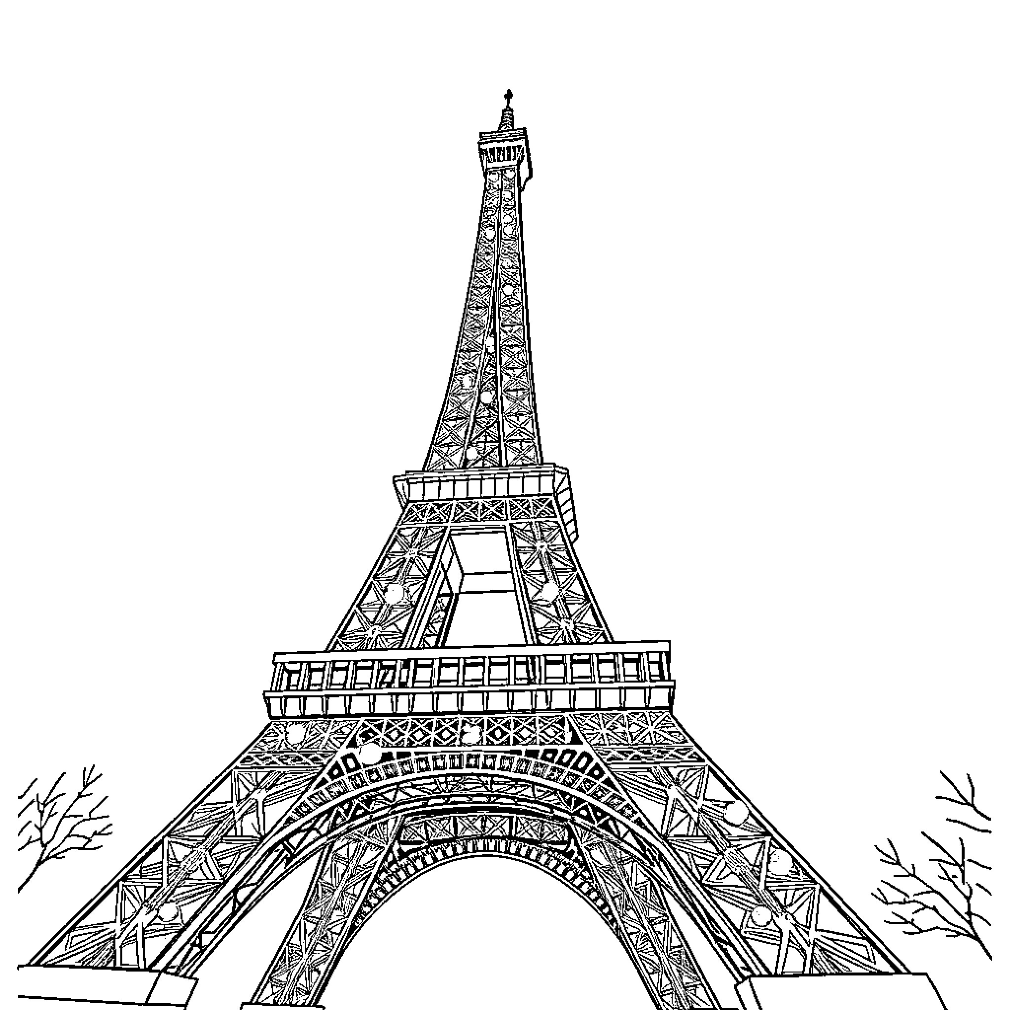 Eiffel Tower in Detailed Architectural Sketch Coloring Page (free black-and-white line drawing printable PDF for all, from beginners to advanced learners, including children, teens, adults, and seniors)