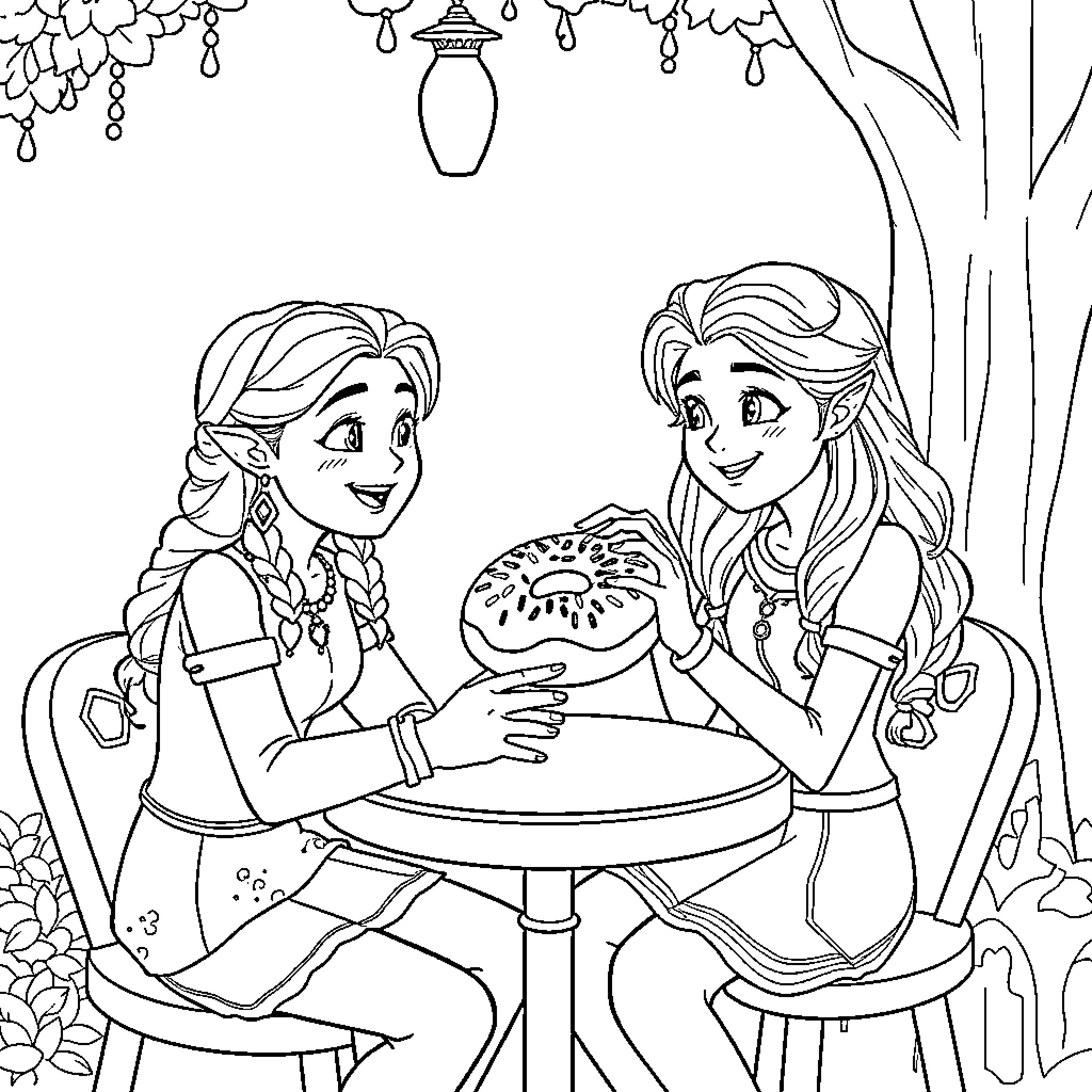 Feyra's Enchanting Picnic Adventure Coloring Page (free black-and-white line drawing printable PDF for all, from beginners to advanced learners, including children, teens, adults, and seniors)