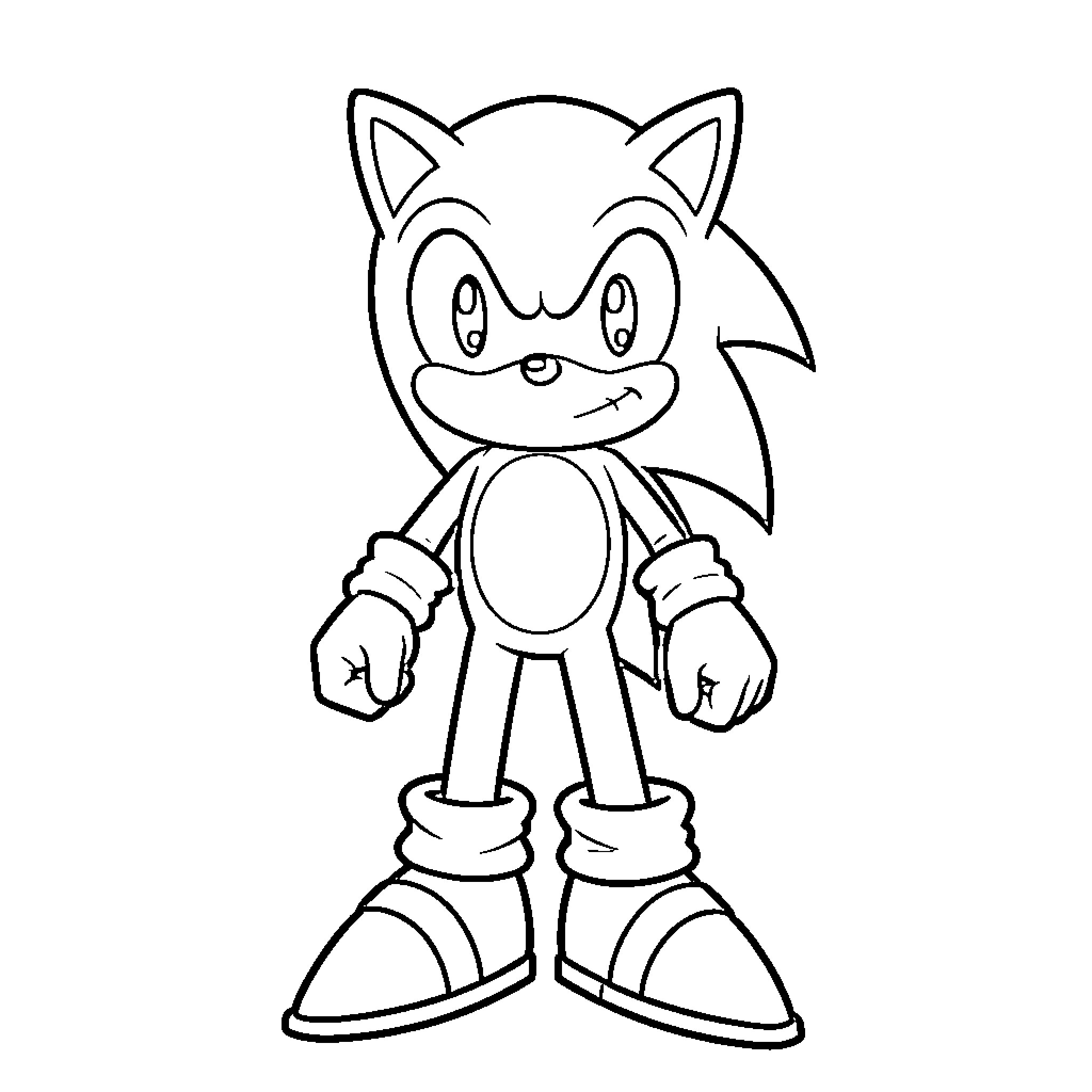 Sonic standing with a determined expression Coloring Page (free black-and-white line drawing printable PDF for all, from beginners to advanced learners, including children, teens, adults, and seniors)