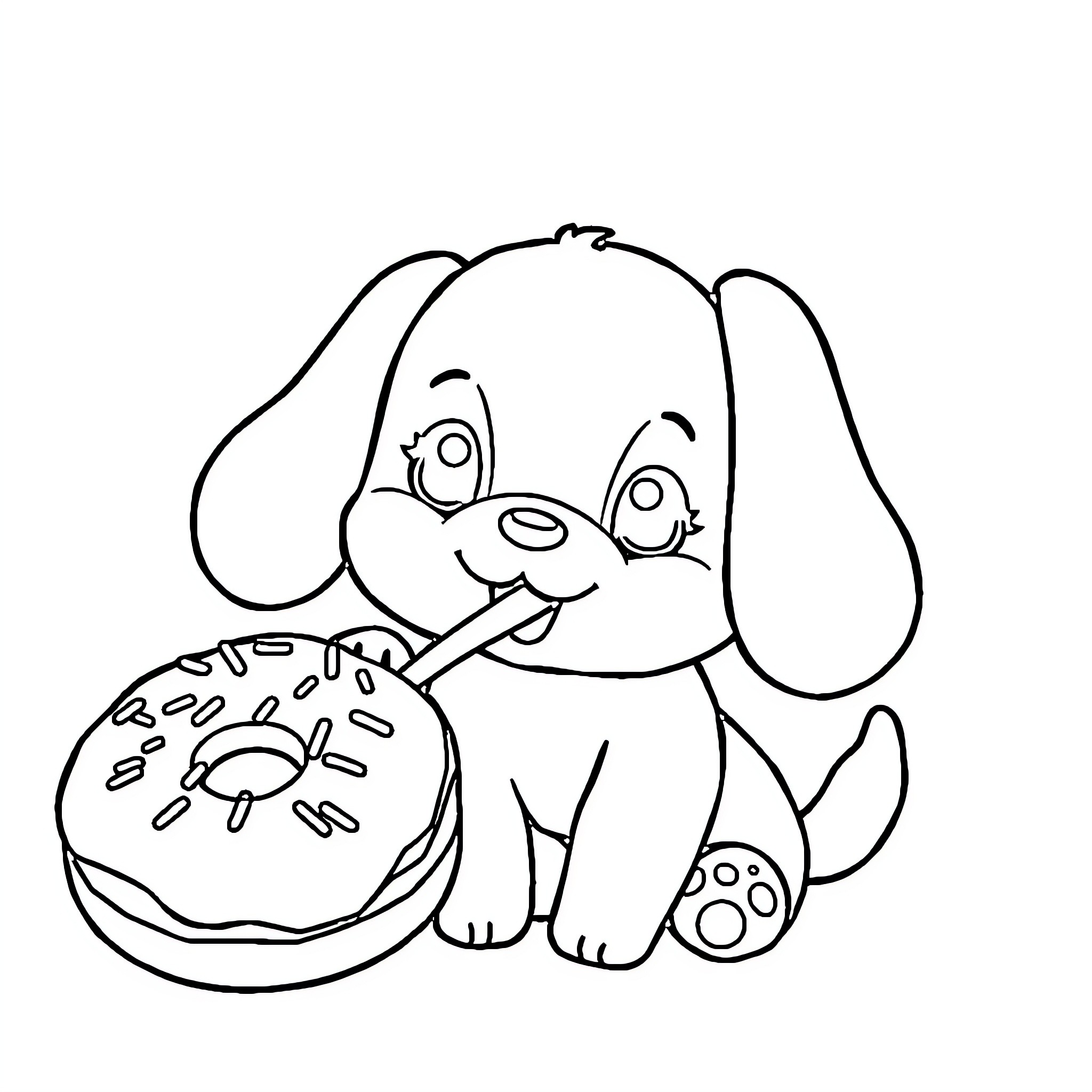 Cinnamoroll enjoying a sweet treat Coloring Page (free black-and-white line drawing printable PDF for all, from beginners to advanced learners, including children, teens, adults, and seniors)