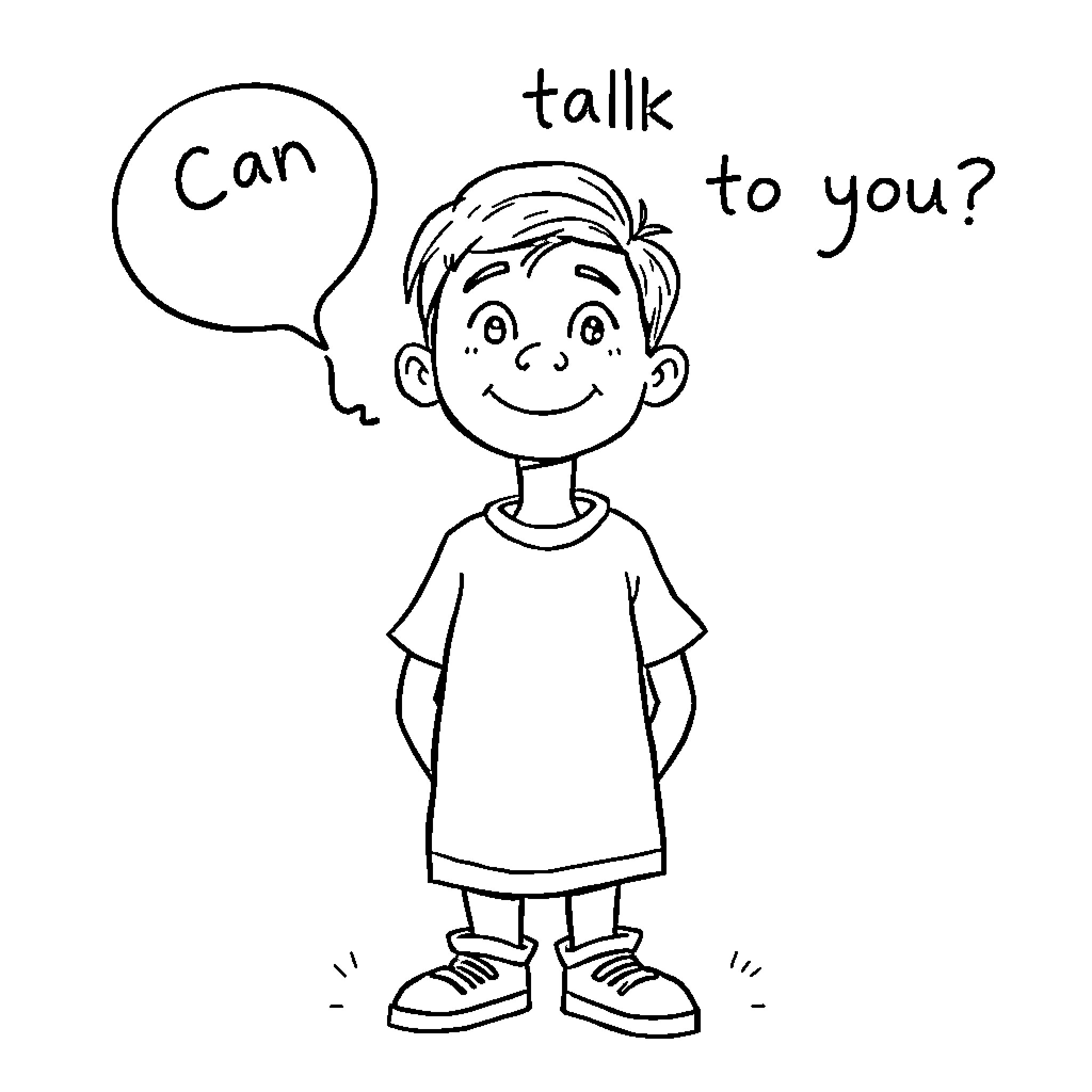 Conversation with a curious child Coloring Page (free black-and-white line drawing printable PDF for all, from beginners to advanced learners, including children, teens, adults, and seniors)