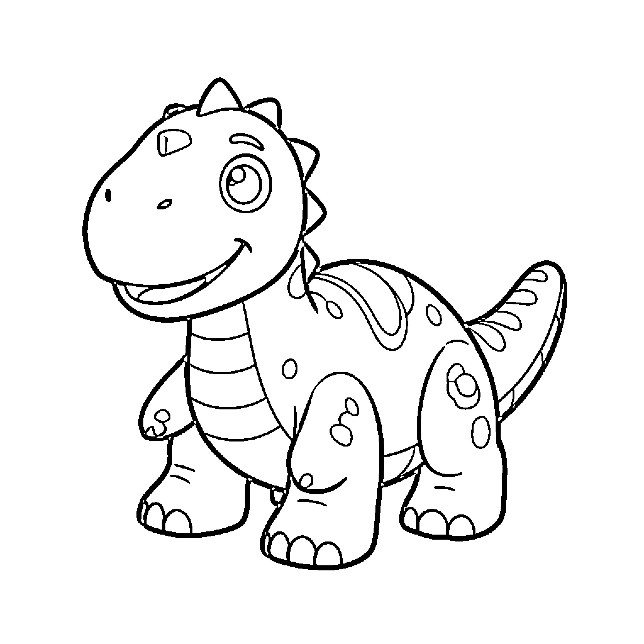 Dino standing and smiling with a friendly expression Coloring Page (free black-and-white line drawing printable PDF for all, from beginners to advanced learners, including children, teens, adults, and seniors)