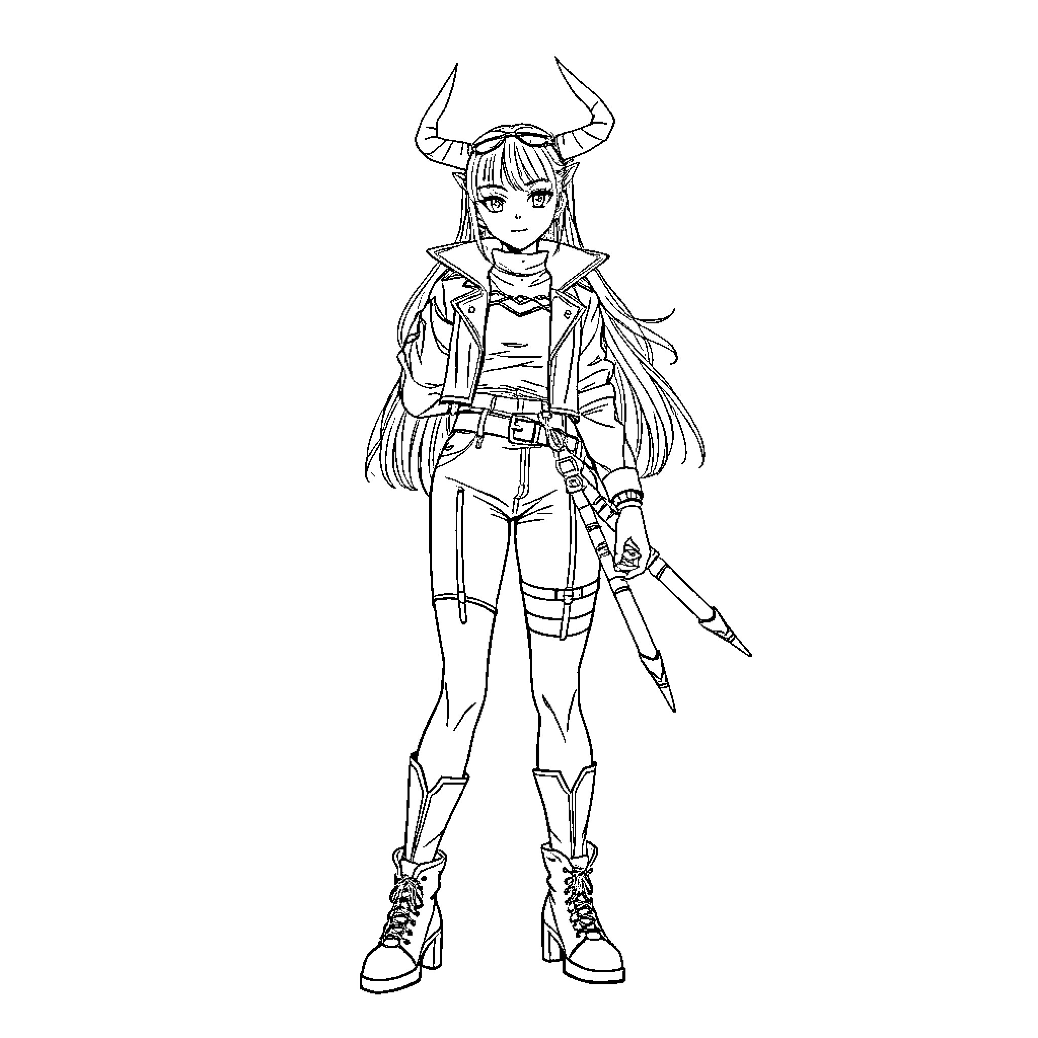 Rumi, the Fierce Warrior in Armor Coloring Page (free black-and-white line drawing printable PDF for all, from beginners to advanced learners, including children, teens, adults, and seniors)