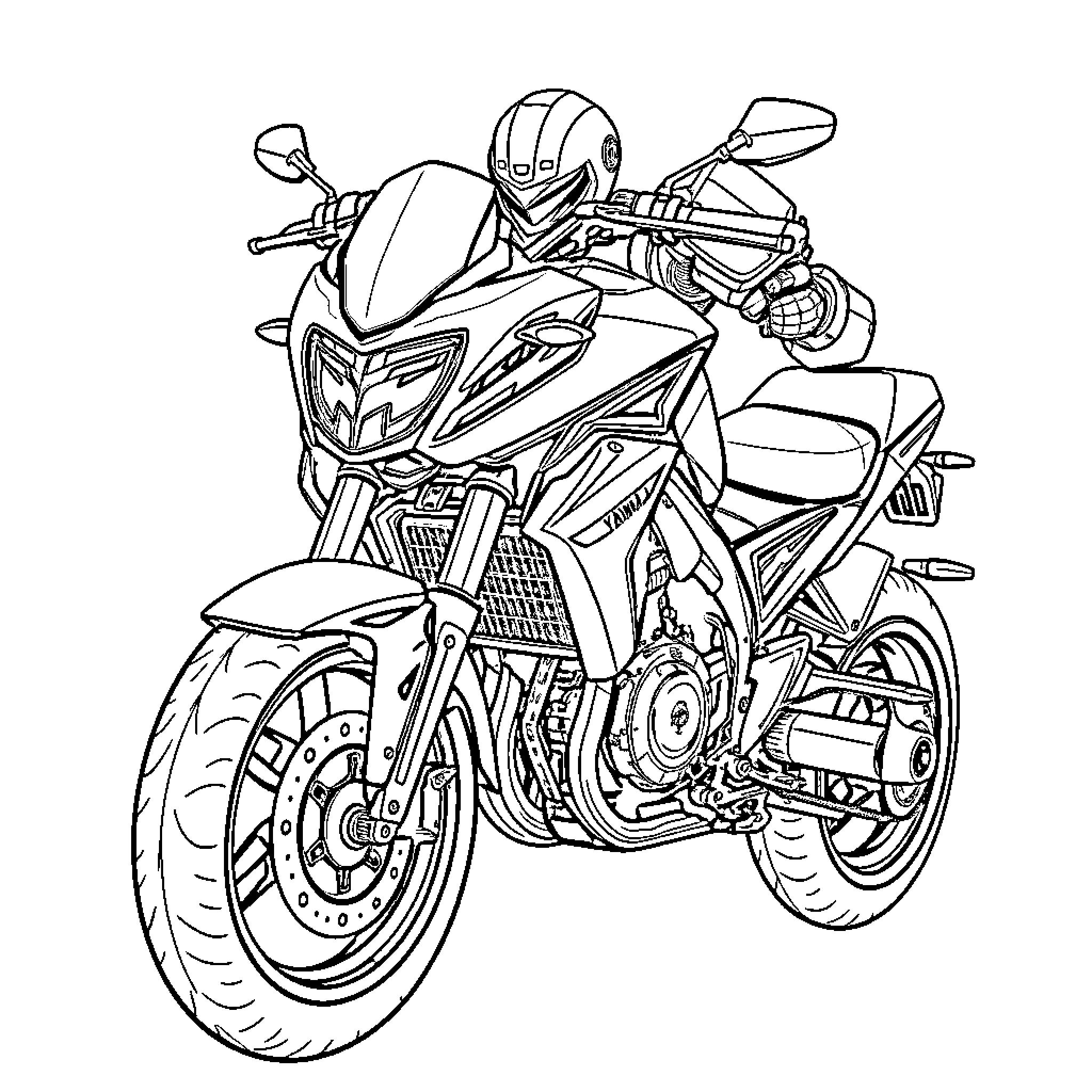 Yamaha Banshee Rider in Action on Motorcycle Coloring Page (free black-and-white line drawing printable PDF for all, from beginners to advanced learners, including children, teens, adults, and seniors)